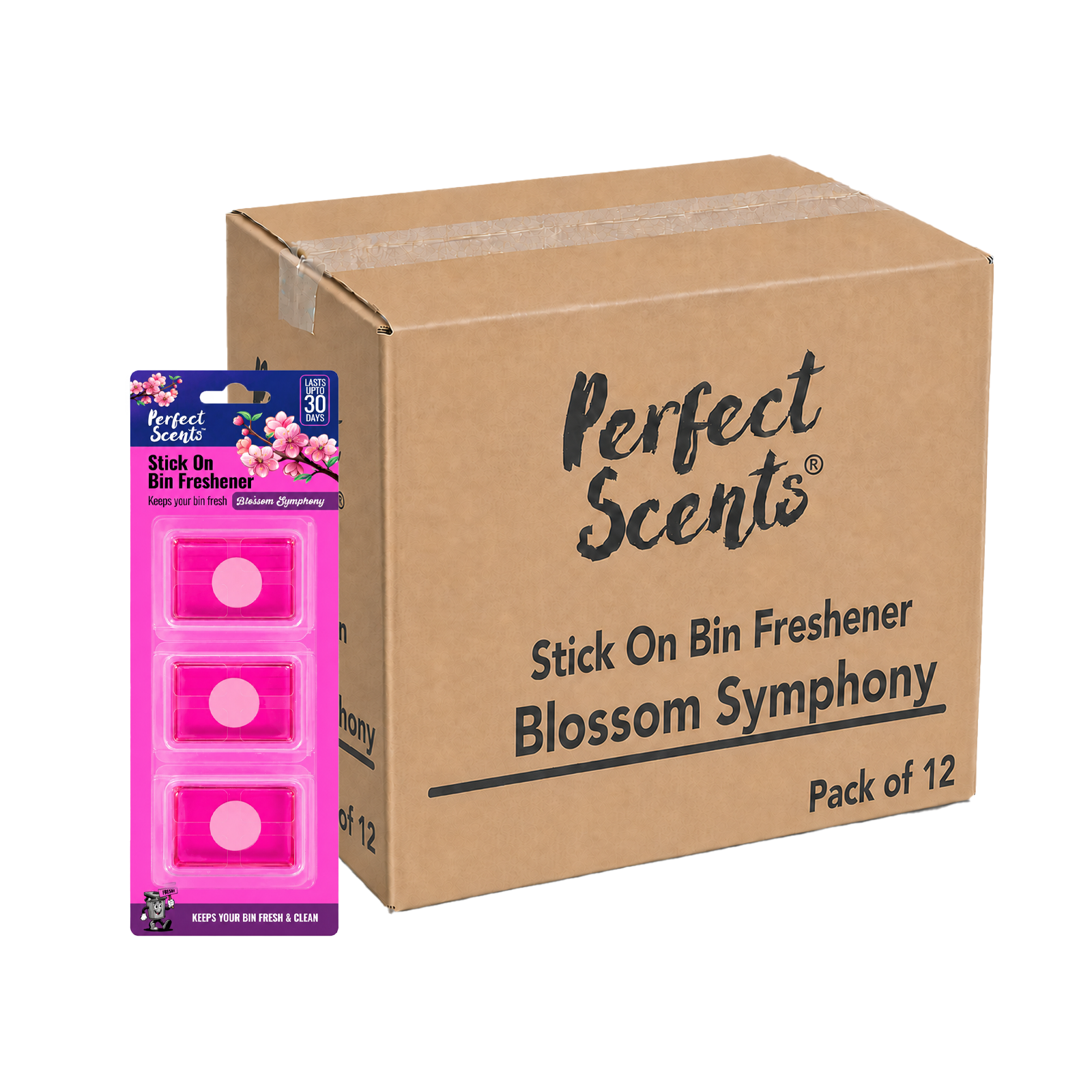12x Perfect Scents Stick On Bin Freshener - Blossom Symphony - 3x5g (15g) per pack - 36x5g (180g) Total