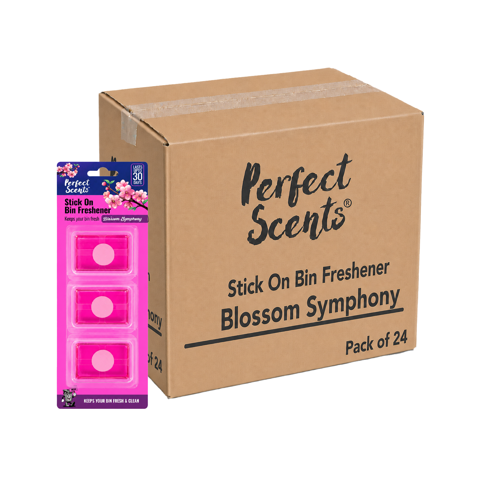 24x Perfect Scents Stick On Bin Freshener - Mixed Scents - 3x5g (15g) per pack - 72x5g (360g) Total