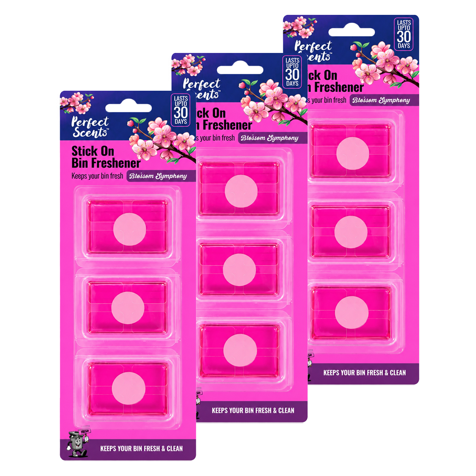 3x Perfect Scents Stick On Bin Freshener - Blossom Symphony - 3x5g (15g) per pack - 9x5g (45g) Total