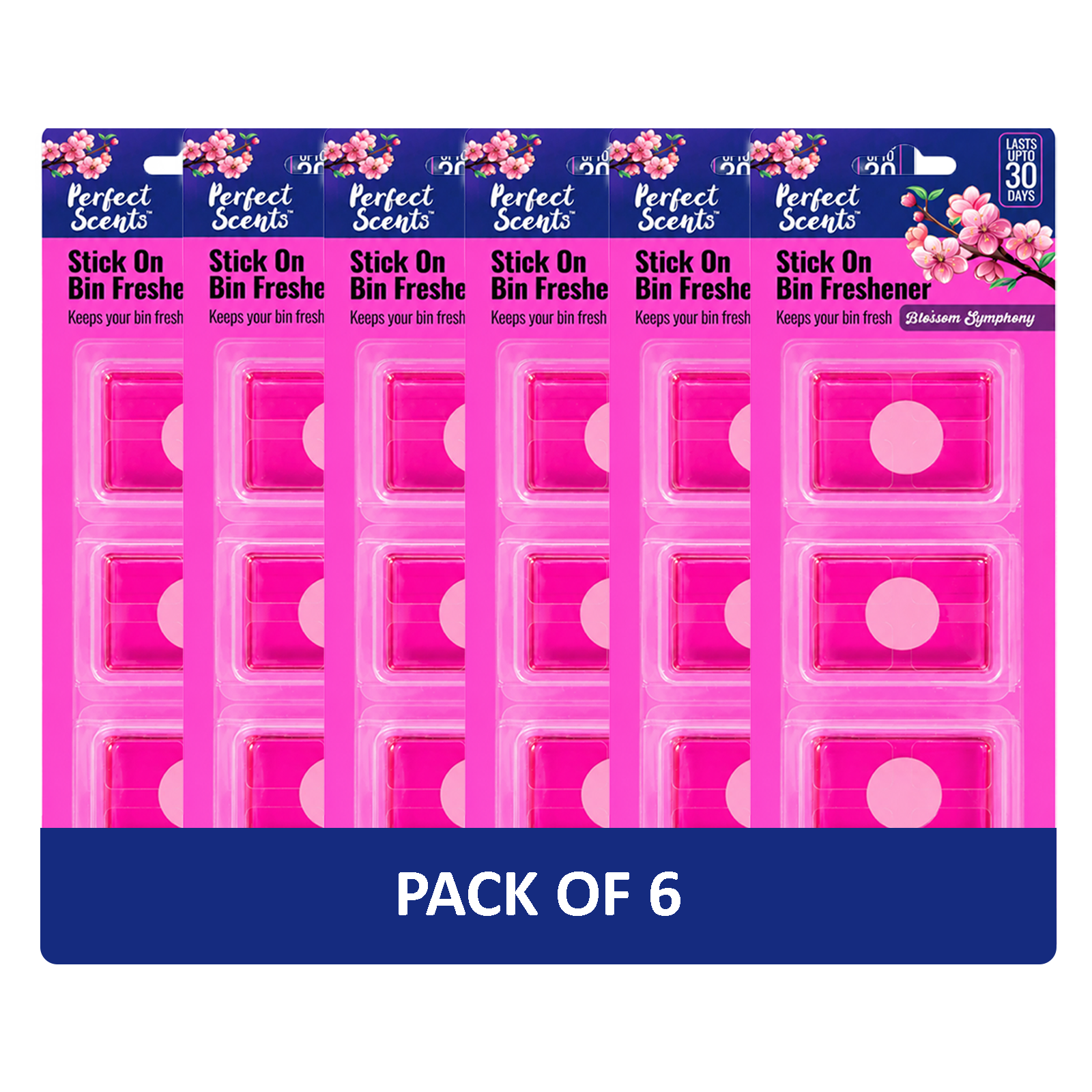 6x Perfect Scents Stick On Bin Freshener - Blossom Symphony - 3x5g (15g) per pack - 18x5g (90g) Total
