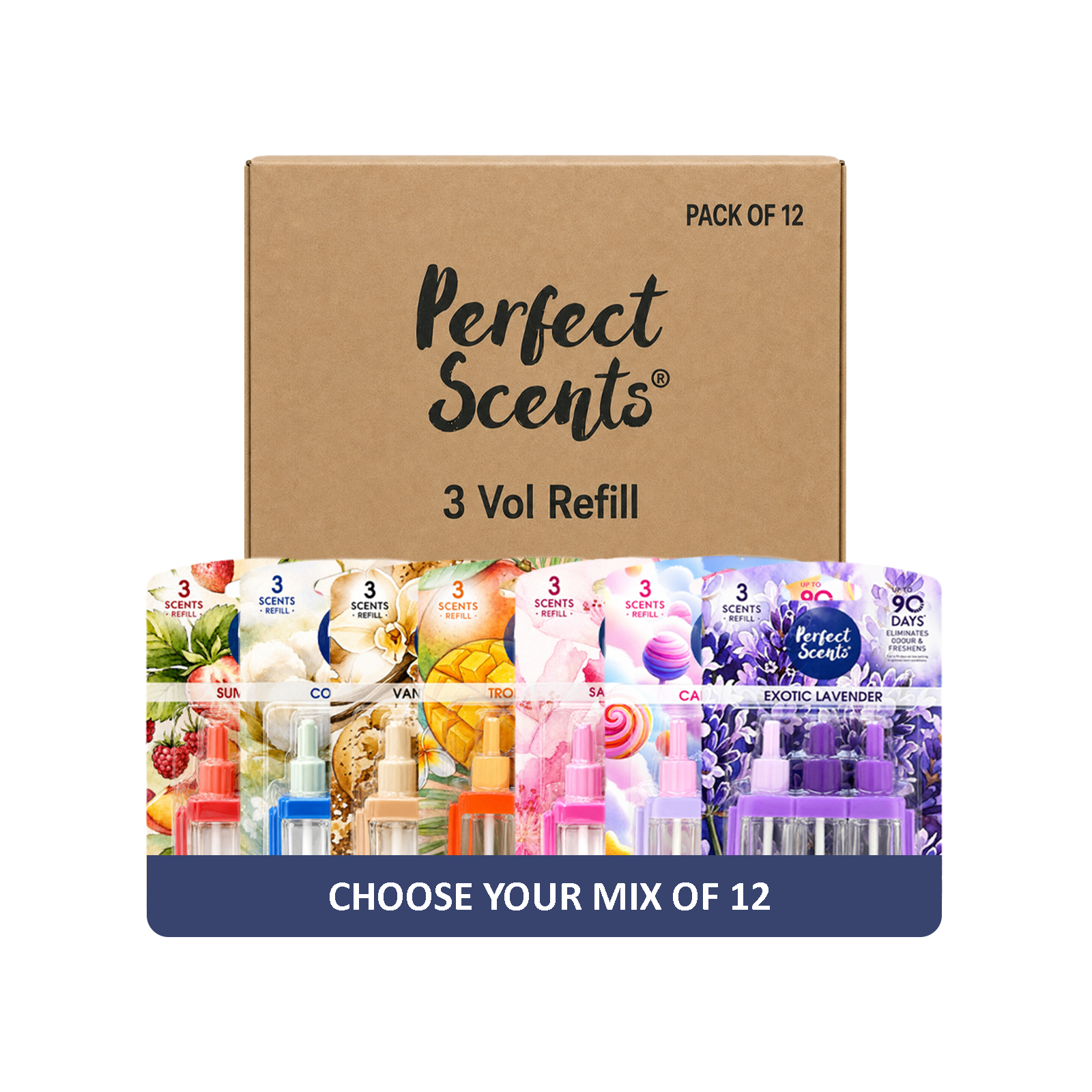 12x Perfect Scents 3 Scents Air Freshener Refill - Compatible with 3volution - 3x20ml Per Pack - 36x20ml (240ml) Total
