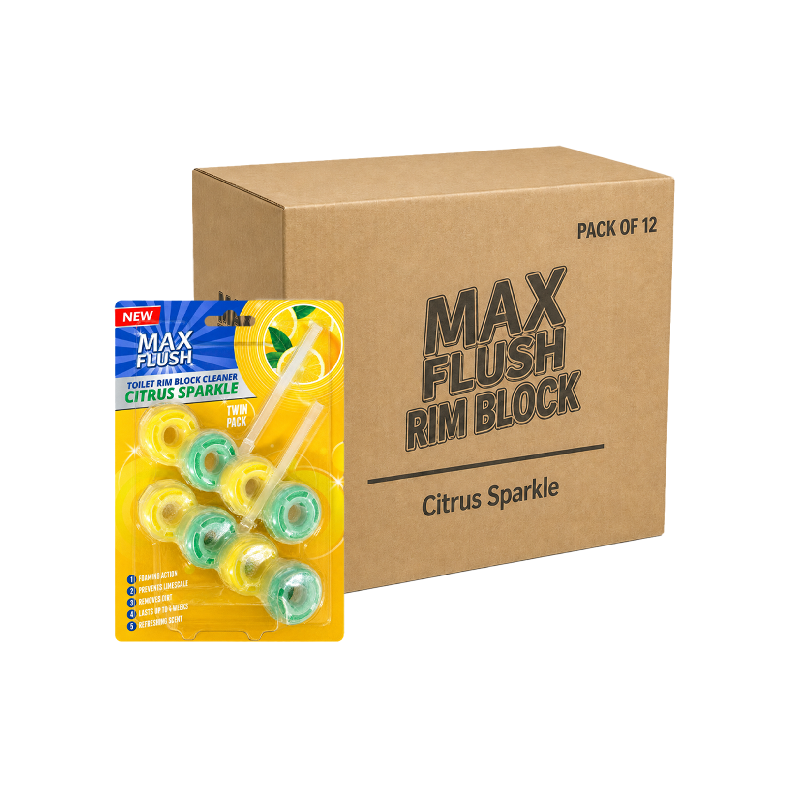 12x Max Flush Toilet Rim Block Cleaner - 2x50g Per Pack - 24x50g (1.2kg) Total