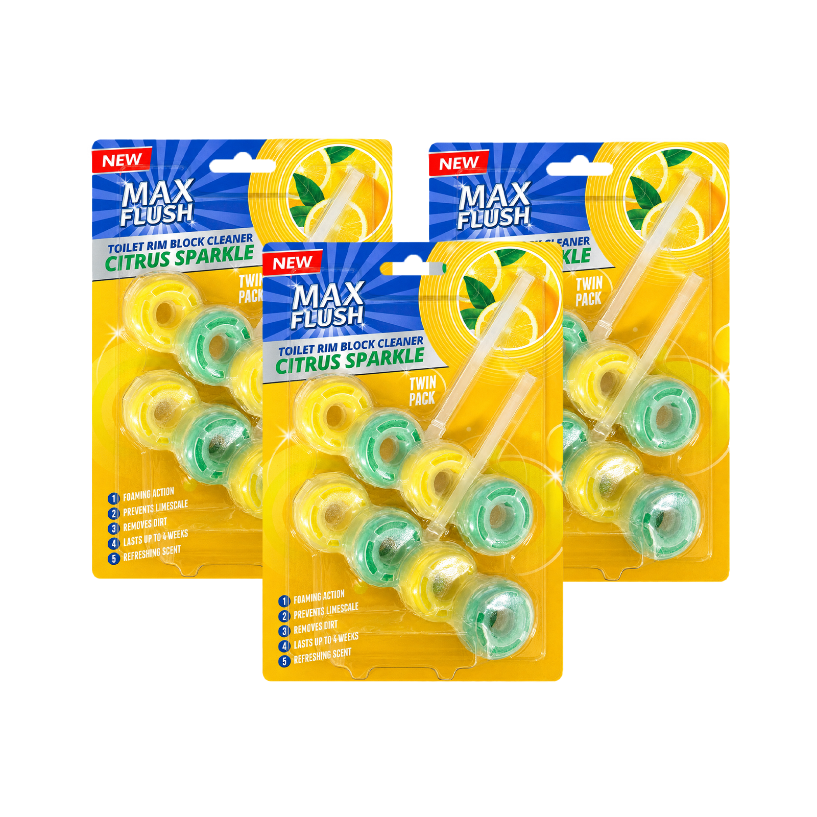 3x Max Flush Toilet Rim Block Cleaner - 2x50g Per Pack - 6x50g (300g) Total