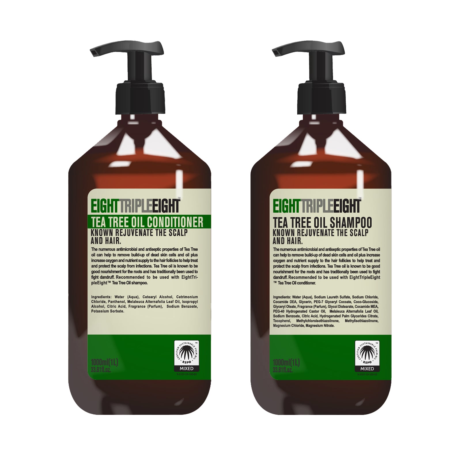 EightTripleEight Tea Tree Oil  Hair Care Set- 1L Shampoo & 1L Conditioner