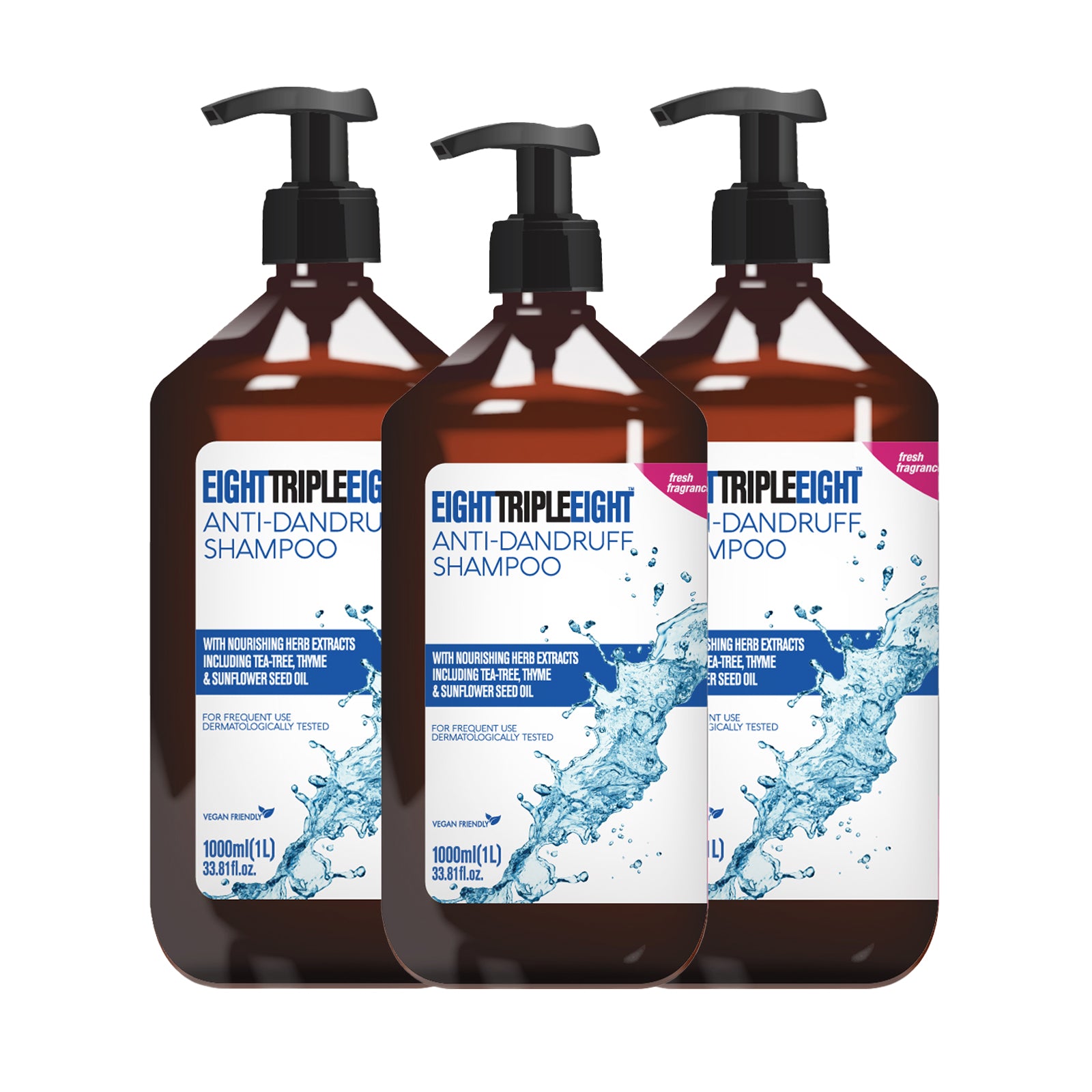 Eight Triple Eight Anti Dandruff Shampoo 1L, Single, 3 Pack or 6 Pack, Scalp Care, Suitable for All Hair Types
