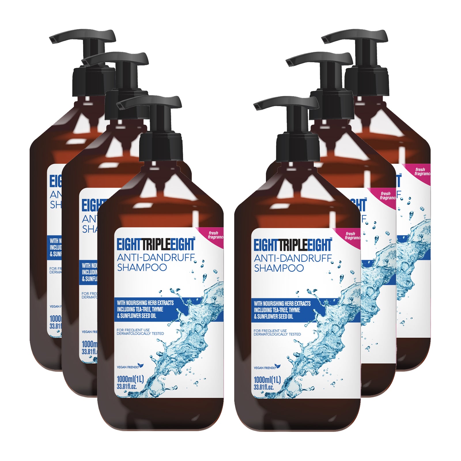 Eight Triple Eight Anti Dandruff Shampoo 1L, Single, 3 Pack or 6 Pack, Scalp Care, Suitable for All Hair Types