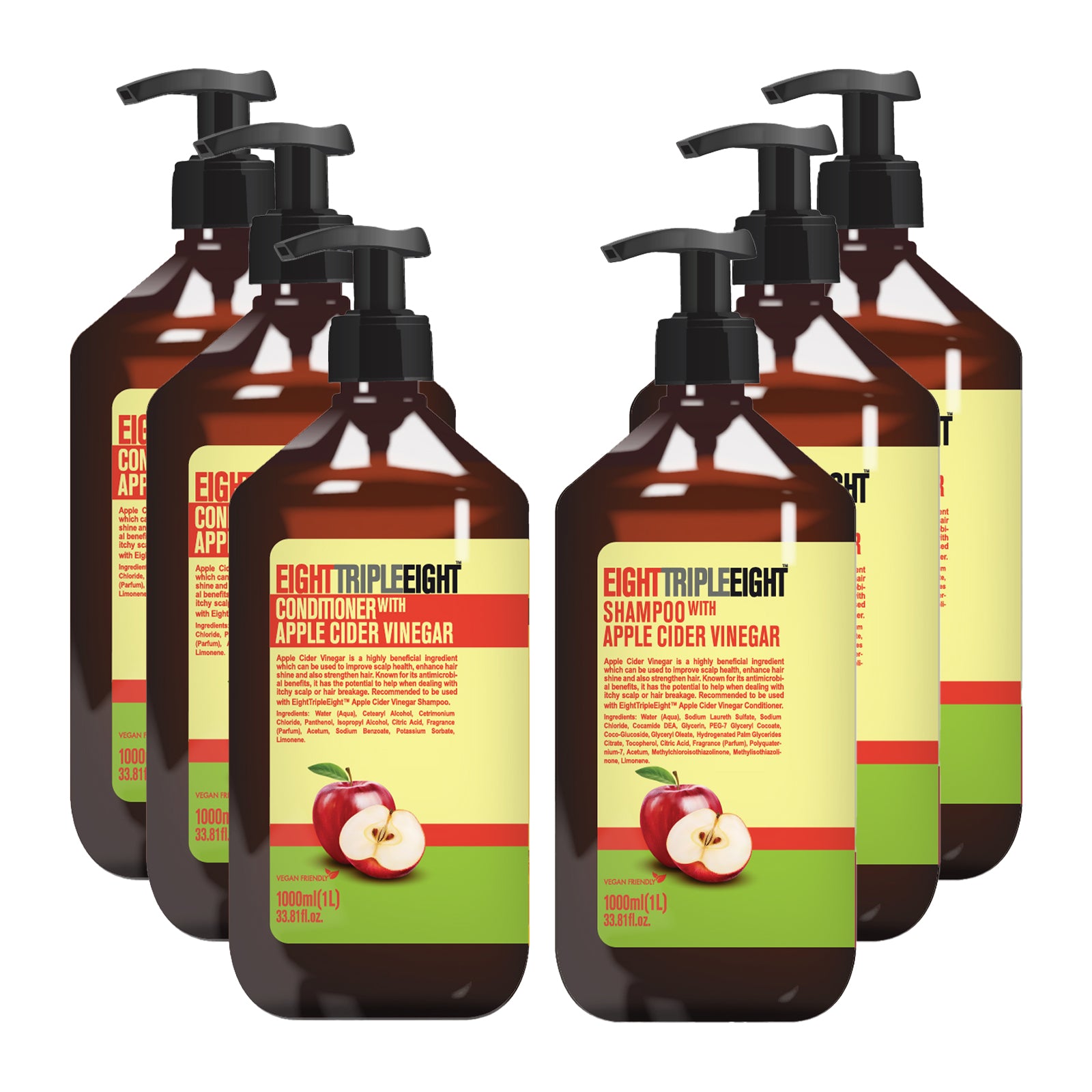 Eight Triple Eight 3X Shampoo & Conditioner 1Litre Apple Cider Vinegar With Pump