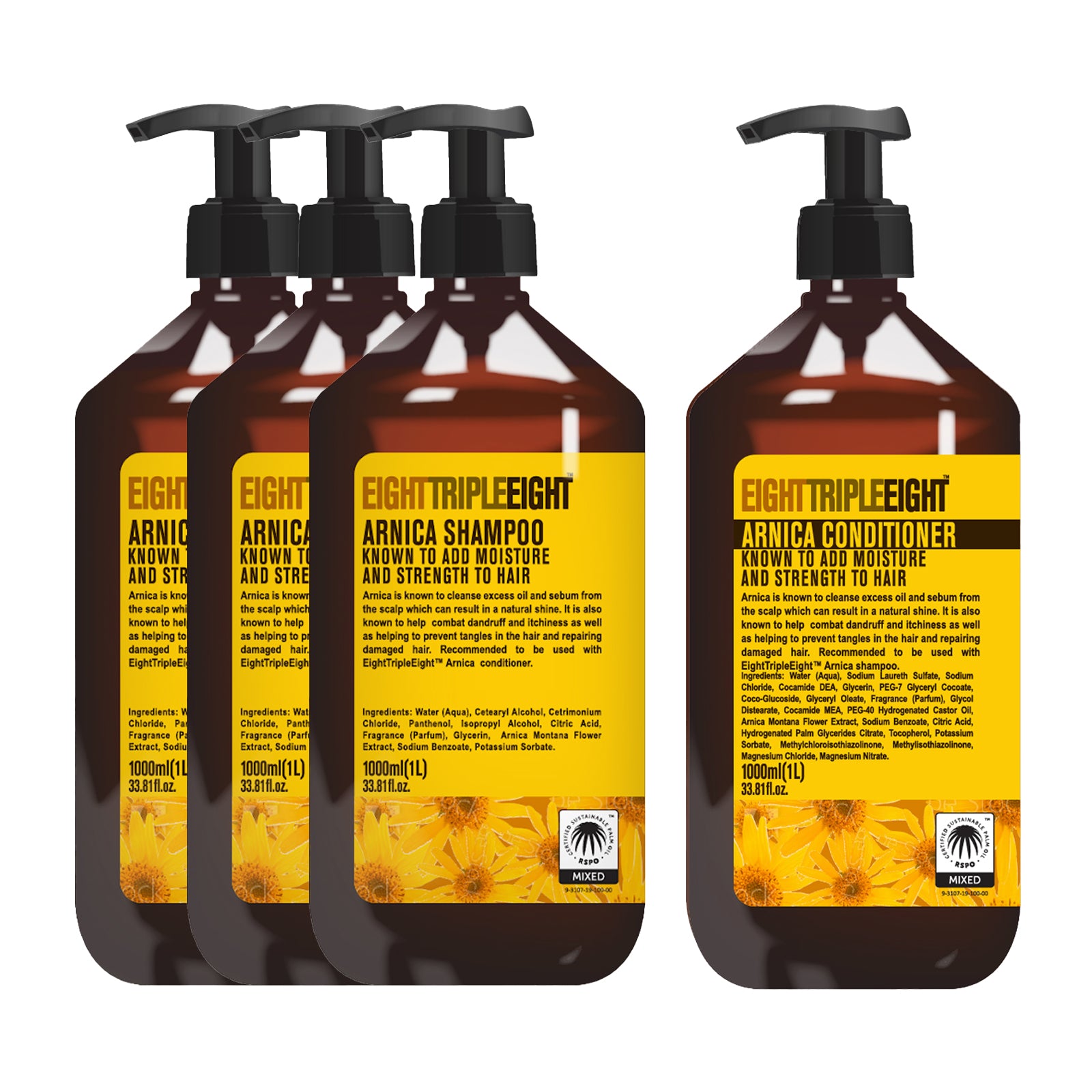 Eight Triple Eight Shampoo and Conditioner Pack of 4, 3 Shampoo and 1 Conditioner, All Hair Types, Everyday Hair Care