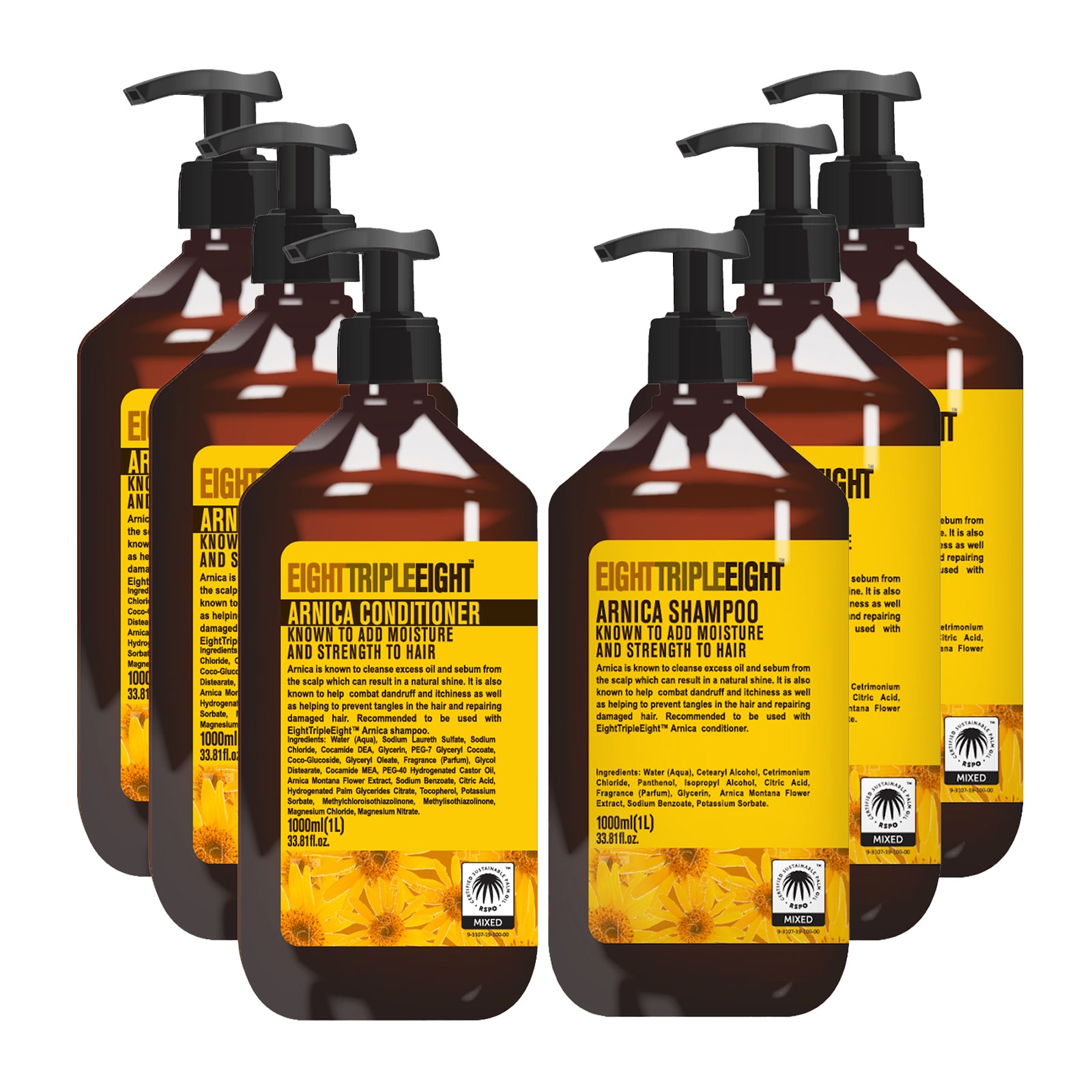 Eight Triple Eight Shampoo and Conditioner Pack of 6, 3 Shampoo and 3 Conditioner, All Hair Types, Everyday Hair Care