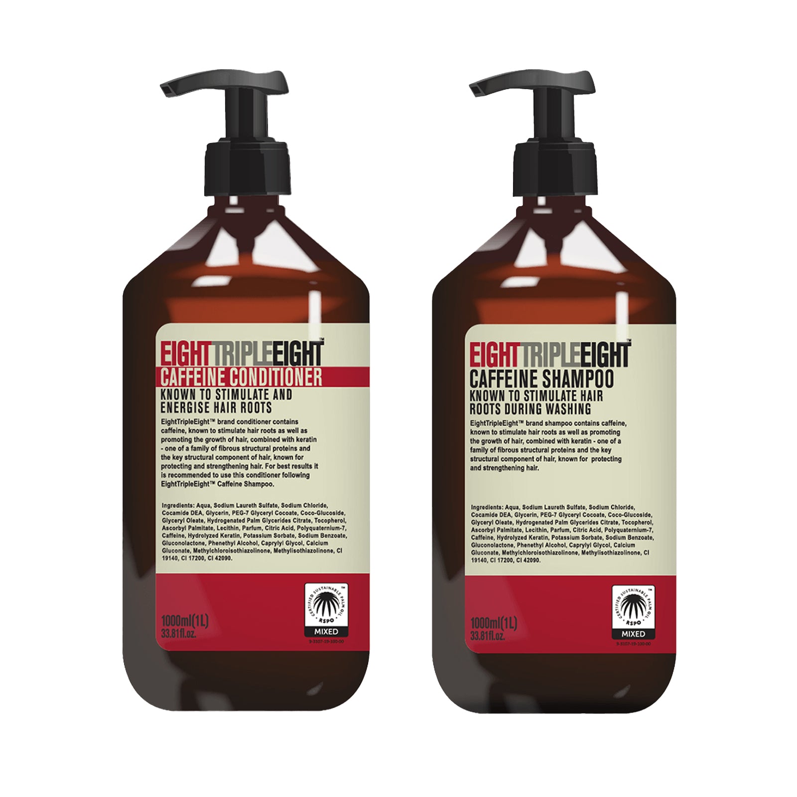 EightTripleEight Caffeine Hair Care Set - 1L Shampoo & 1L Conditioner