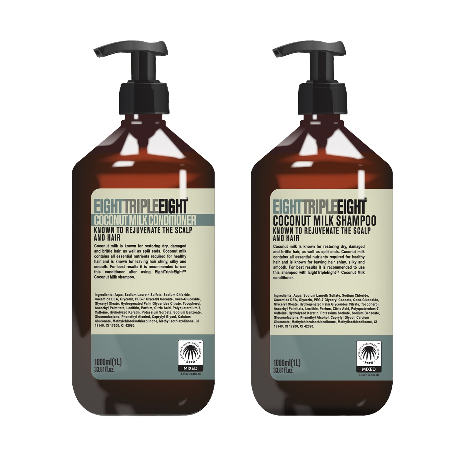 EightTripleEight Coconut Milk Hair Care Set - 1L Shampoo & 1L Conditioner