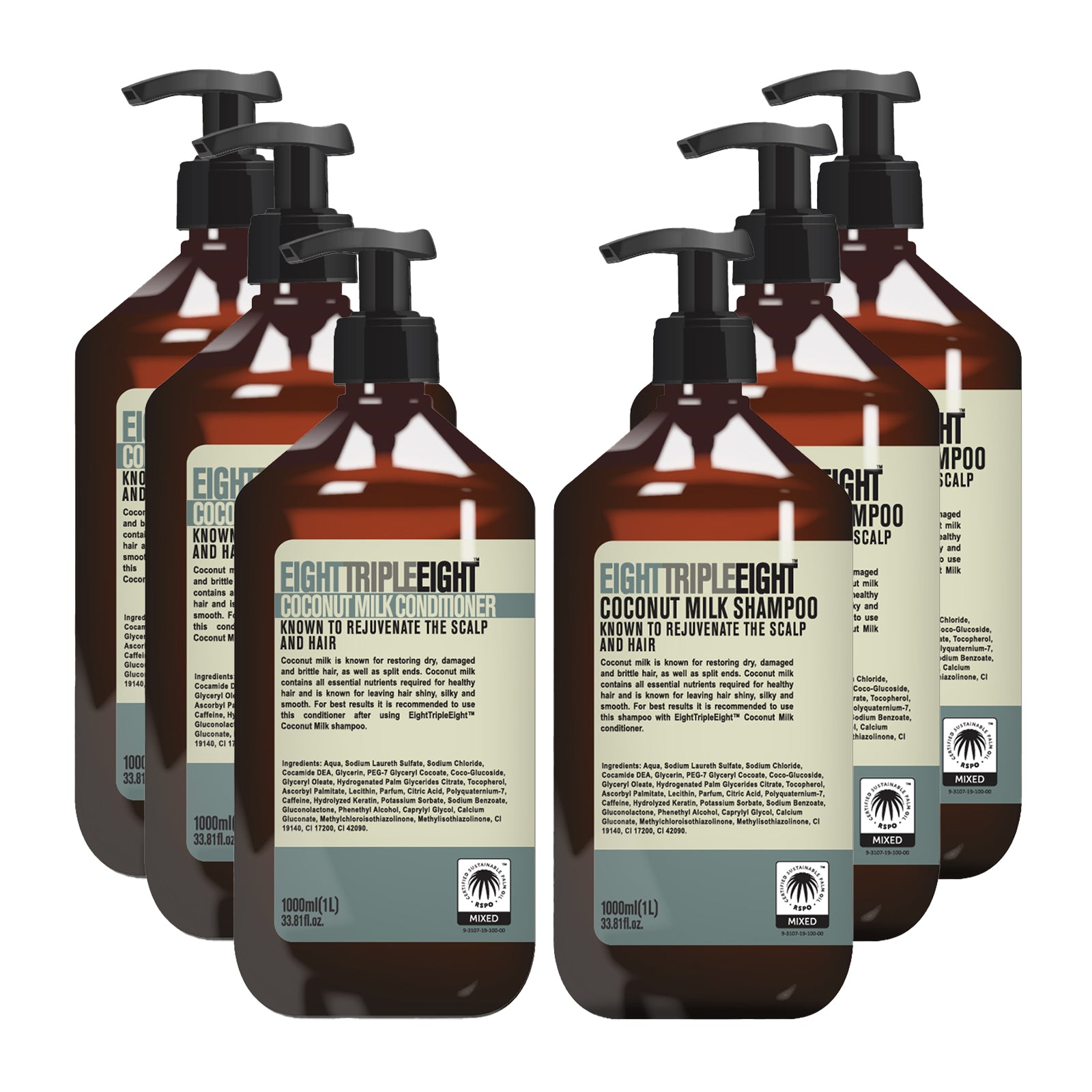 Eight Triple Eight Shampoo and Conditioner Pack of 6, 3 Shampoo and 3 Conditioner, All Hair Types, Everyday Hair Care