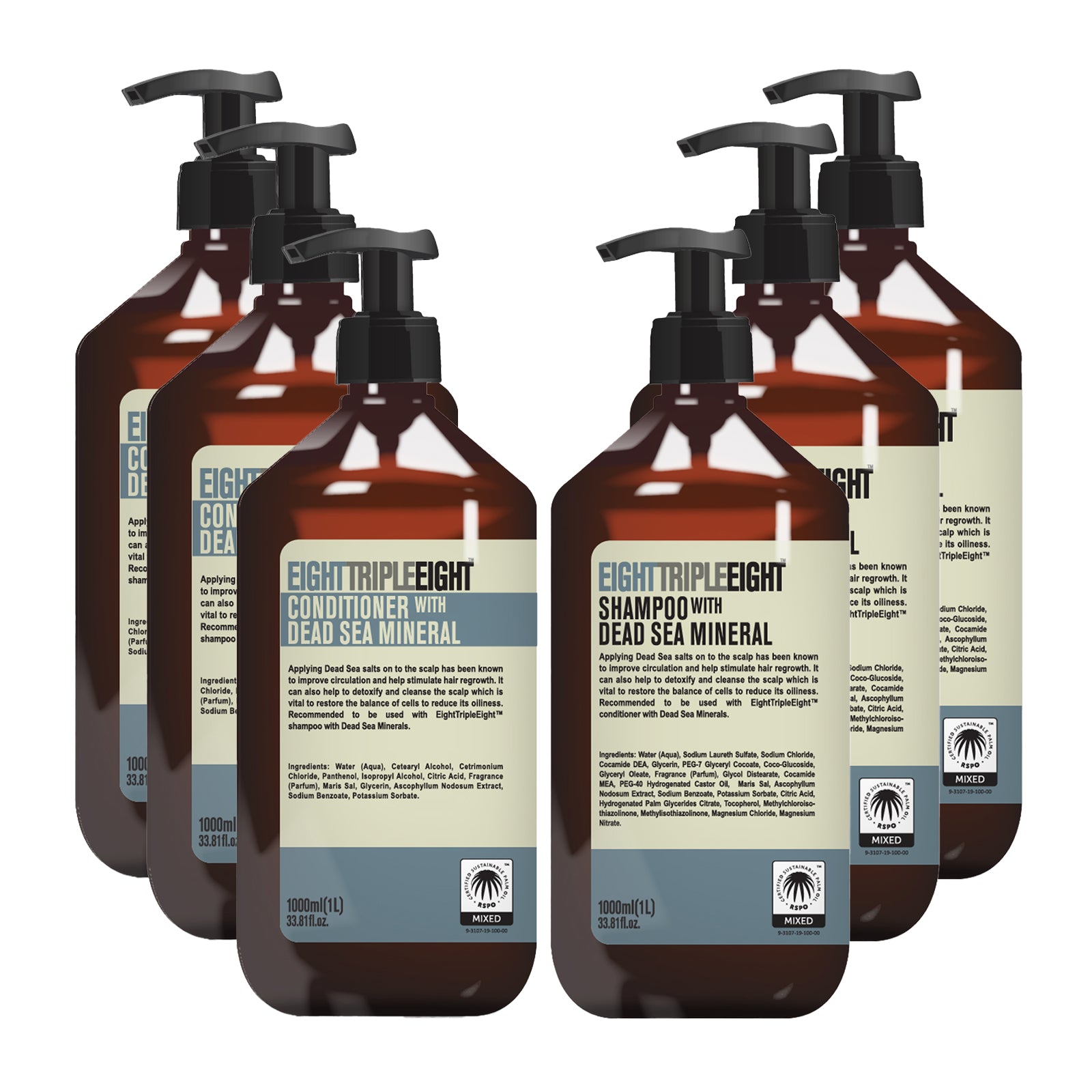 Eight Triple Eight Shampoo and Conditioner Pack of 6, 3 Shampoo and 3 Conditioner, All Hair Types, Everyday Hair Care