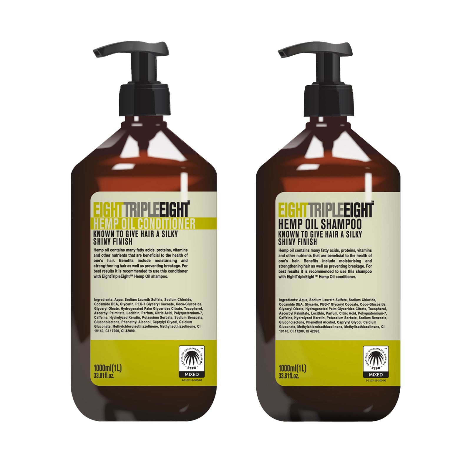 EightTripleEight Hemp Oil Hair Care Set - 1L Shampoo & 1L Conditioner