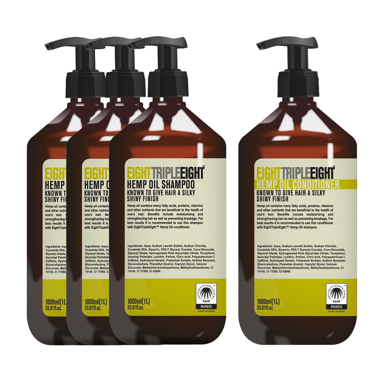 Eight Triple Eight Shampoo and Conditioner Pack of 4, 3 Shampoo and 1 Conditioner, All Hair Types, Everyday Hair Care