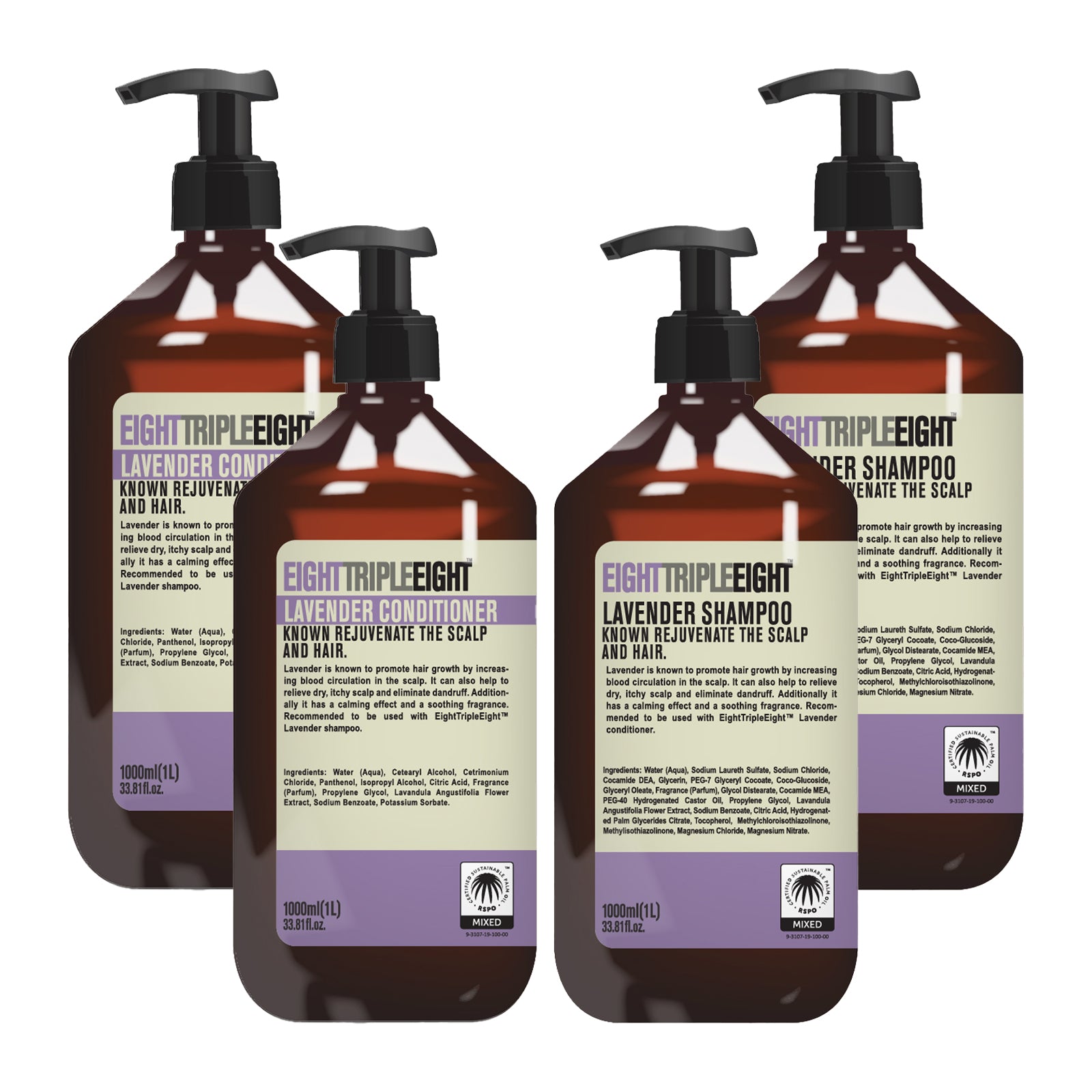 EightTripleEight For Dry, Itchy Scalp Lavender - 2x Shampoo & 2x Conditioner 1L