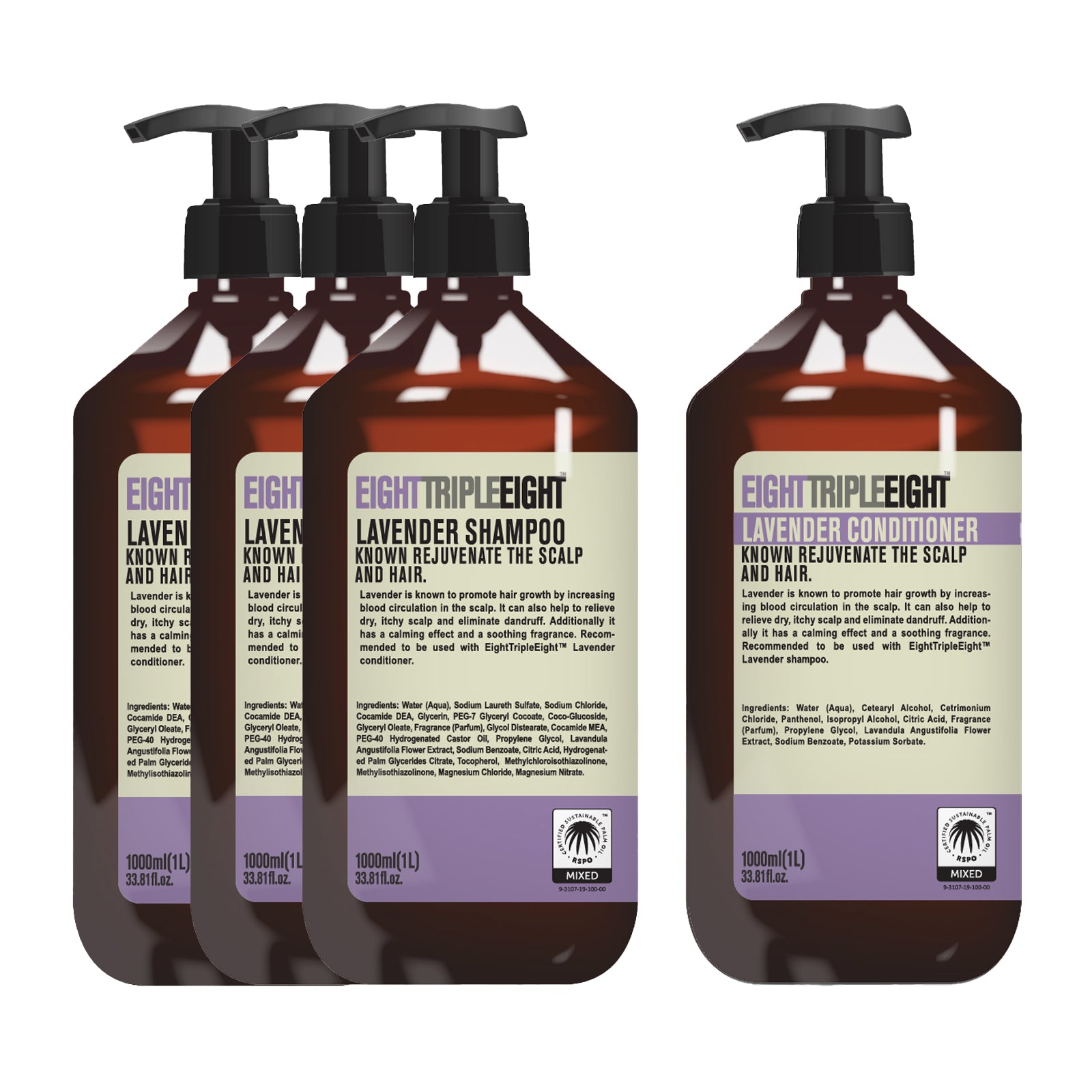 EightTripleEight For Dry, Itchy Scalp Lavender - 3x Shampoo & 1x Conditioner 1L