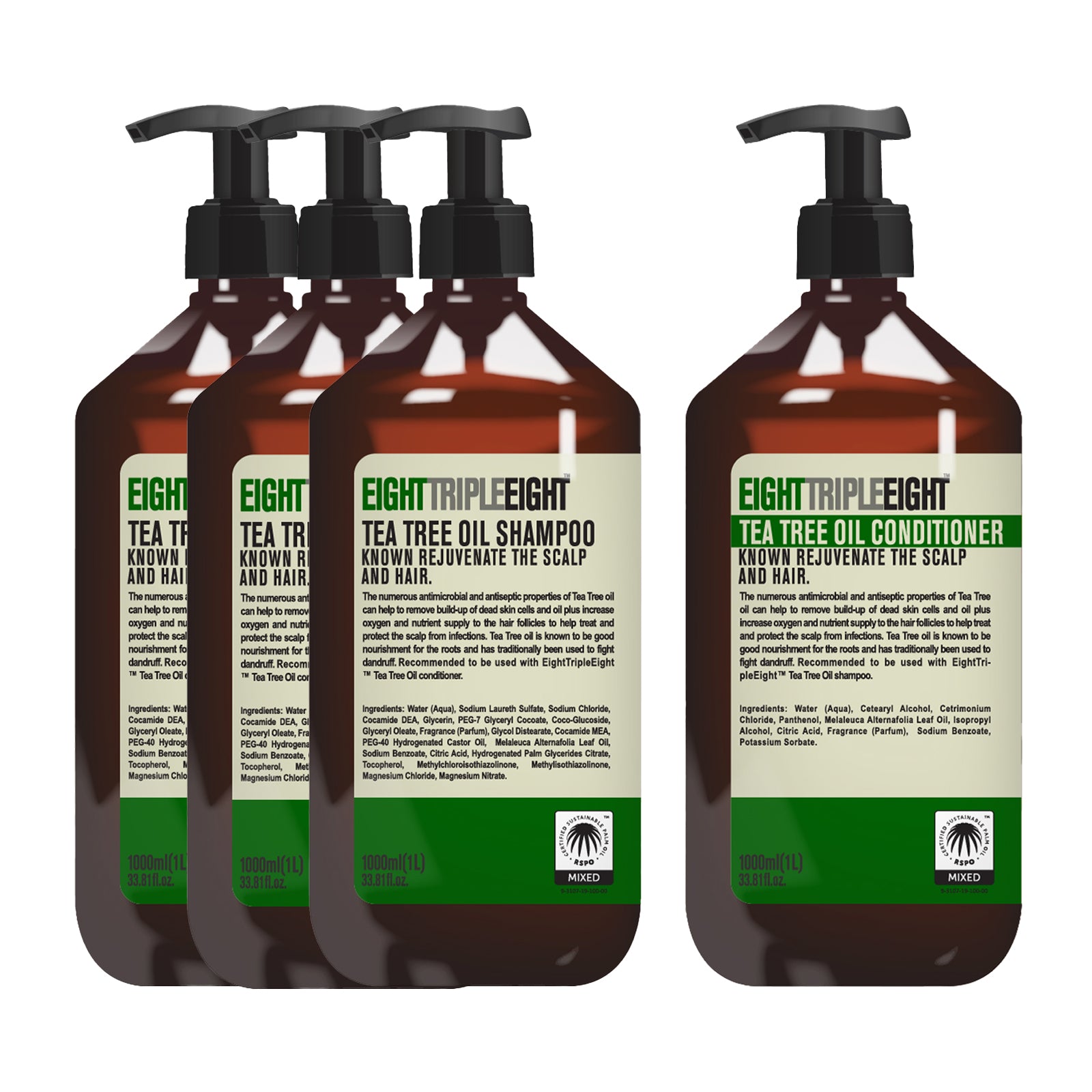 Eight Triple Eight Shampoo and Conditioner Pack of 4, 3 Shampoo and 1 Conditioner, All Hair Types, Everyday Hair Care