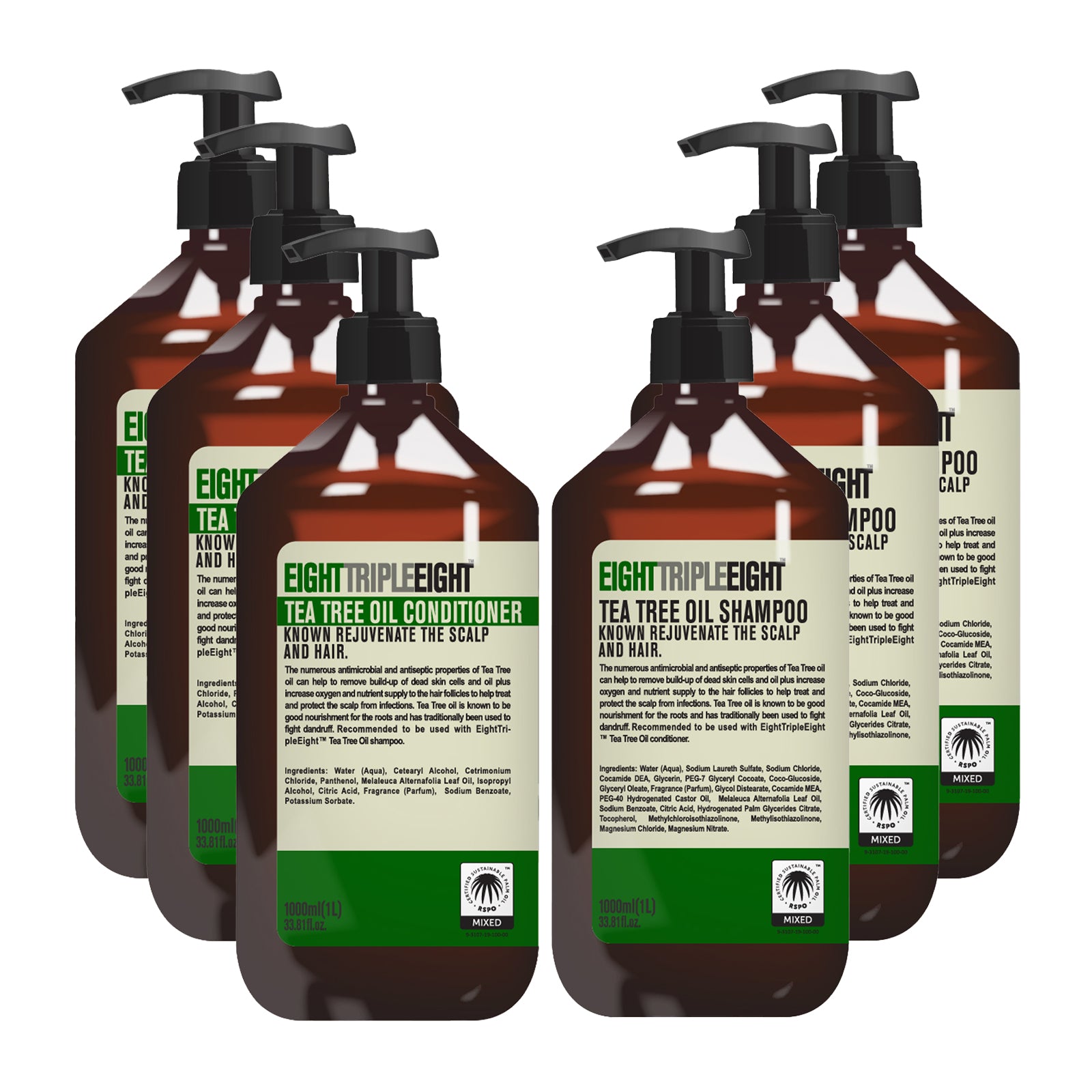 Eight Triple Eight Shampoo and Conditioner Pack of 6, 3 Shampoo and 3 Conditioner, All Hair Types, Everyday Hair Care