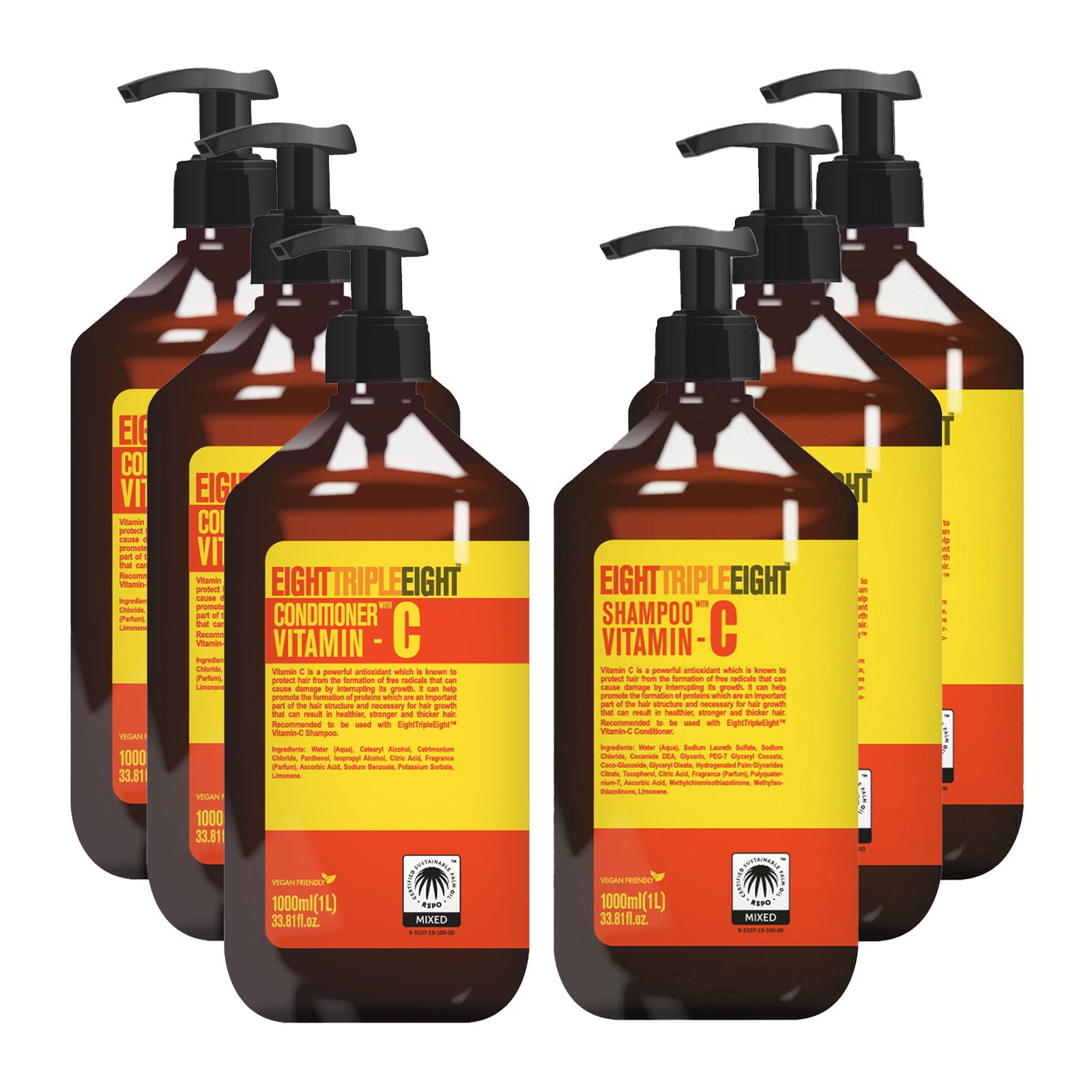 EightTripleEight Vitamin C Hair Care Set- 3x Shampoo & 3x Conditioner 1 Litre