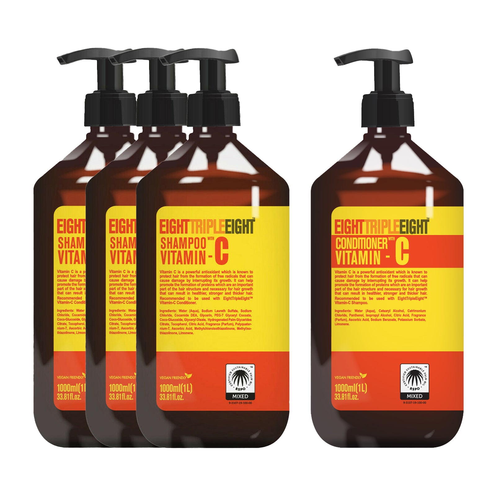EightTripleEight Vitamin C Hair Care Set- 3x Shampoo & 1x Conditioner 1 Litre
