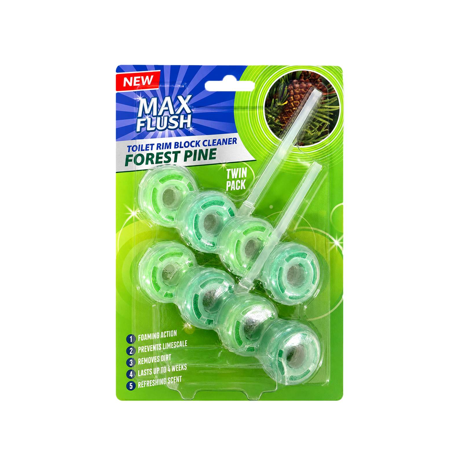 3x Max Flush Toilet Rim Block Cleaner - 2x50g Per Pack - 6x50g (300g) Total