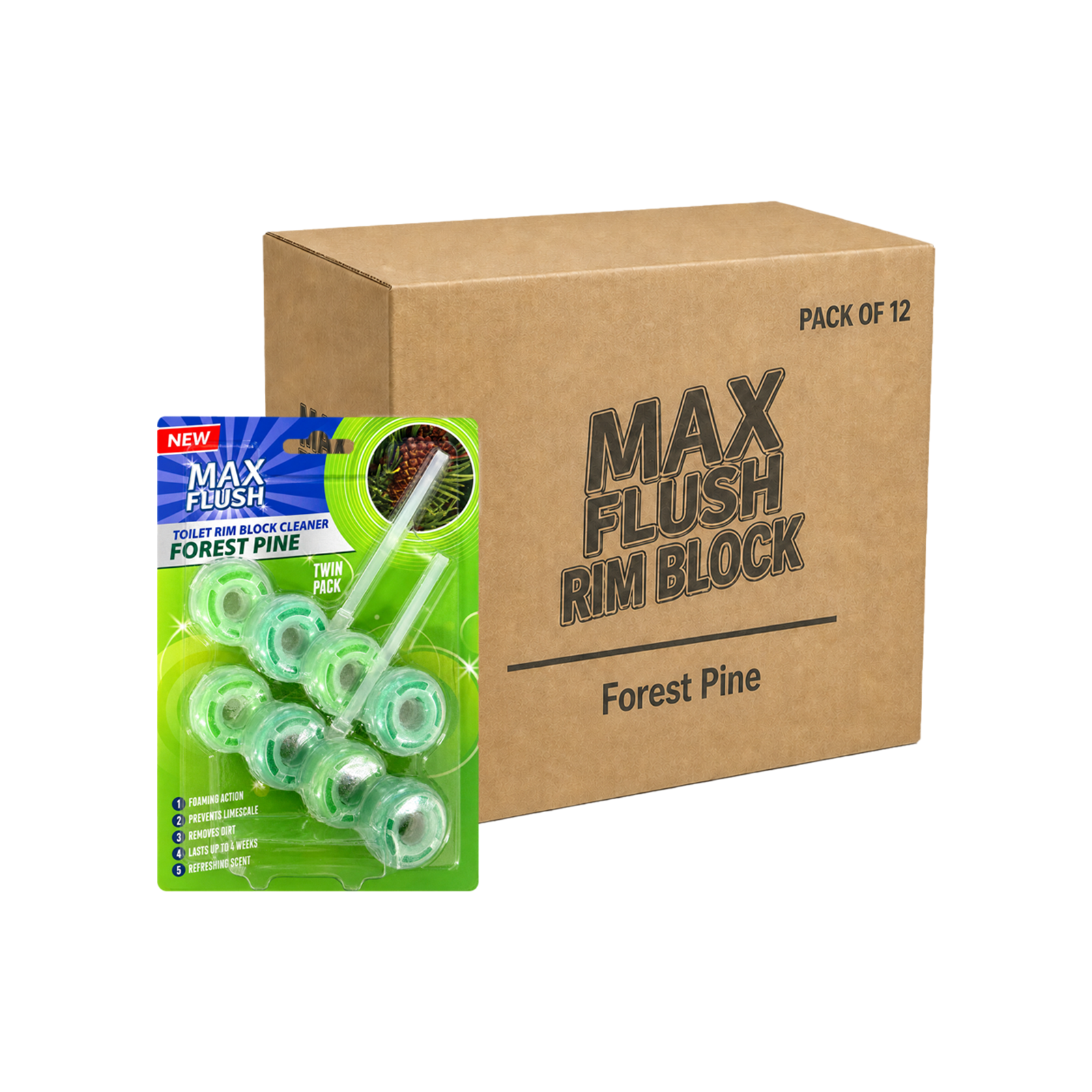 12x Max Flush Toilet Rim Block Cleaner - 2x50g Per Pack - 24x50g (1.2kg) Total