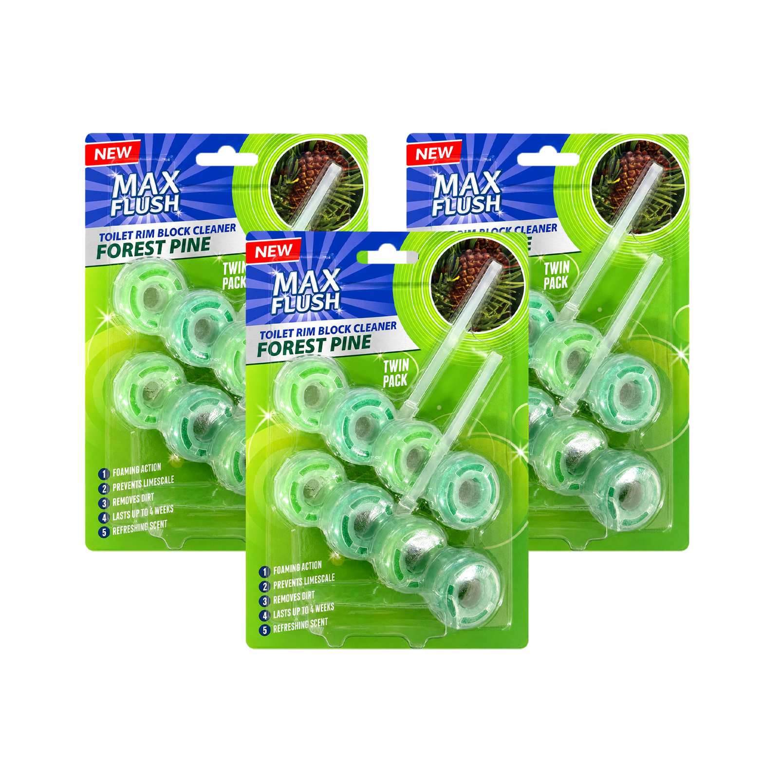 3x Max Flush Toilet Rim Block Cleaner - 2x50g Per Pack - 6x50g (300g) Total