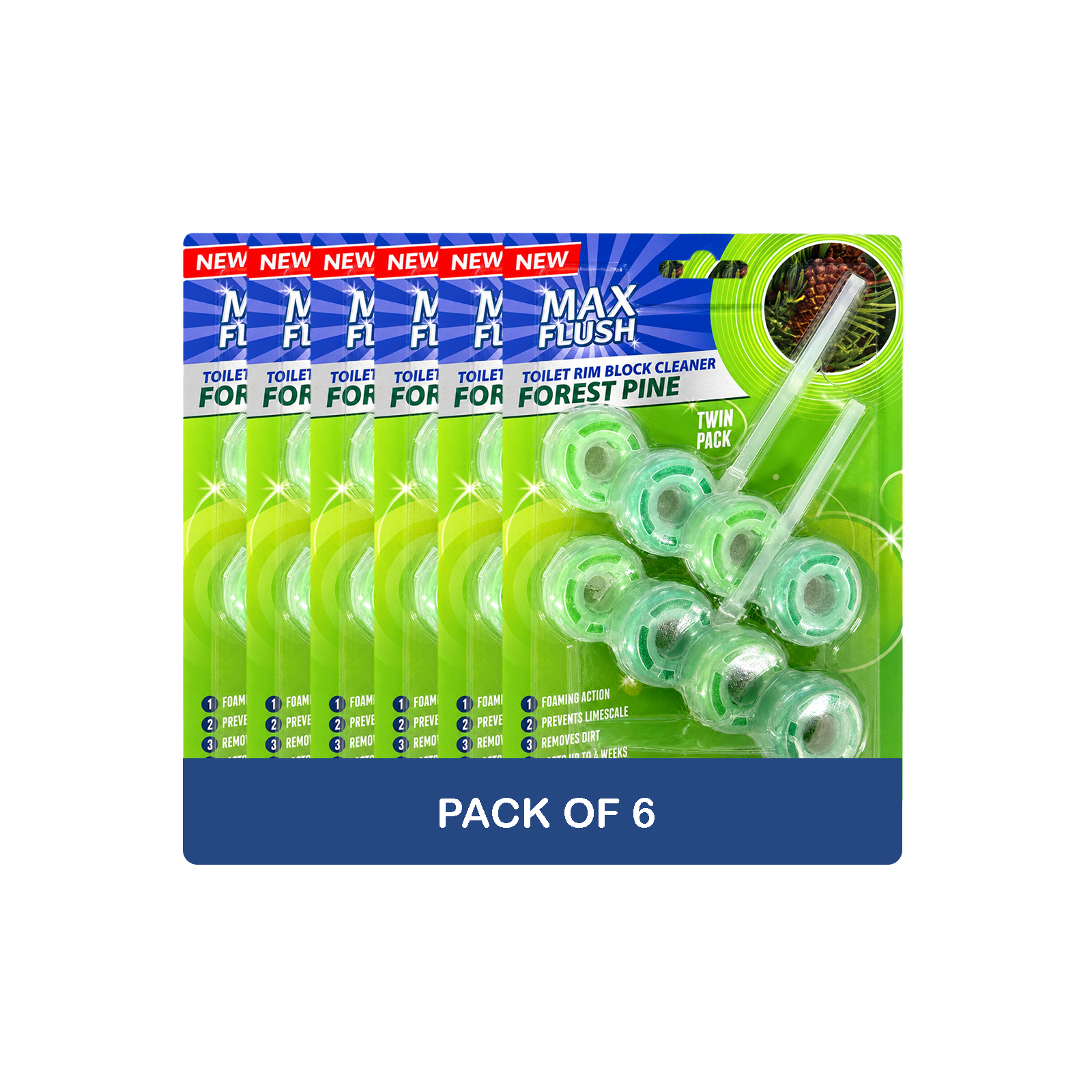 6x Max Flush Toilet Rim Block Cleaner - 2x50g Per Pack - 12x50g (600g) Total
