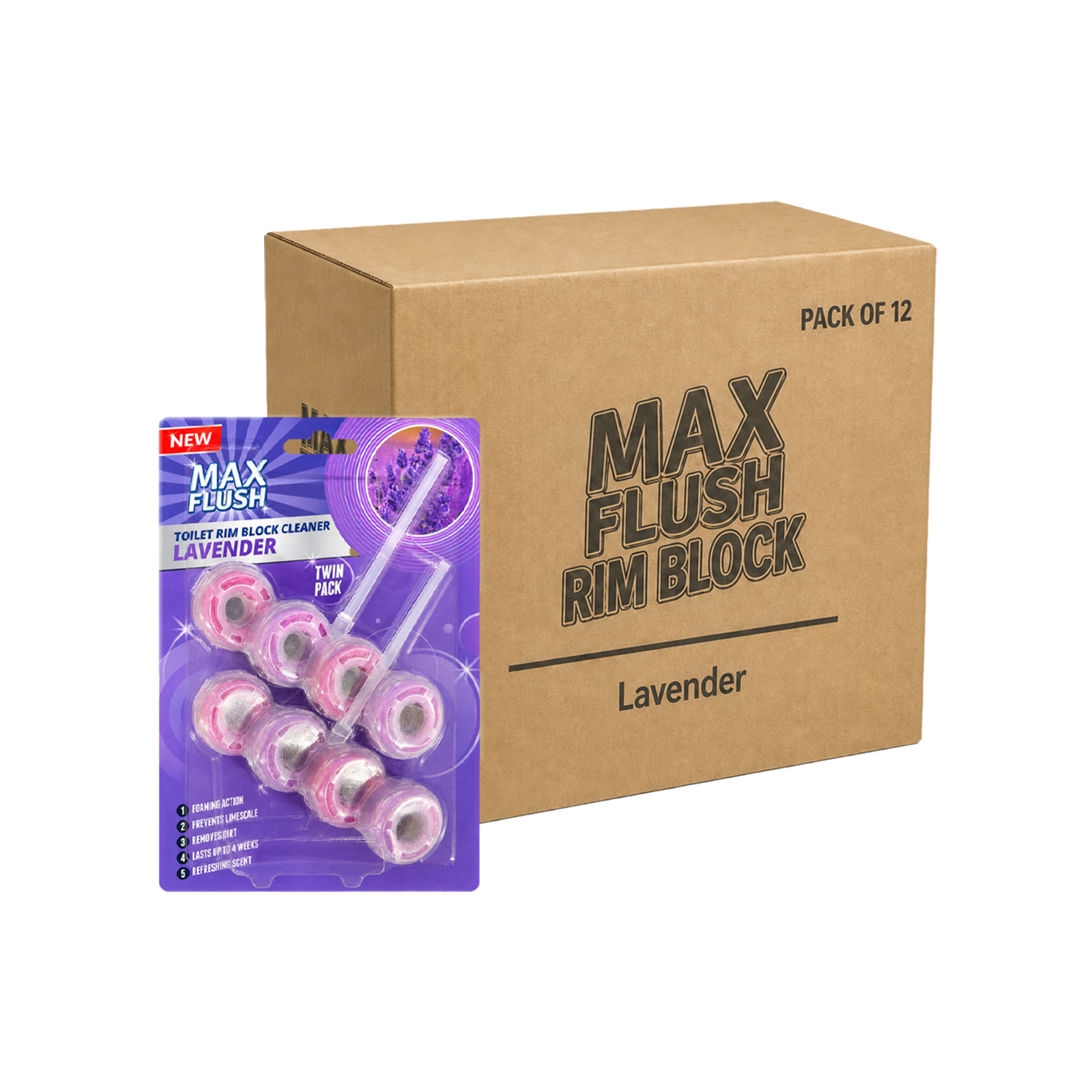 12x Max Flush Toilet Rim Block Cleaner - 2x50g Per Pack - 24x50g (1.2kg) Total