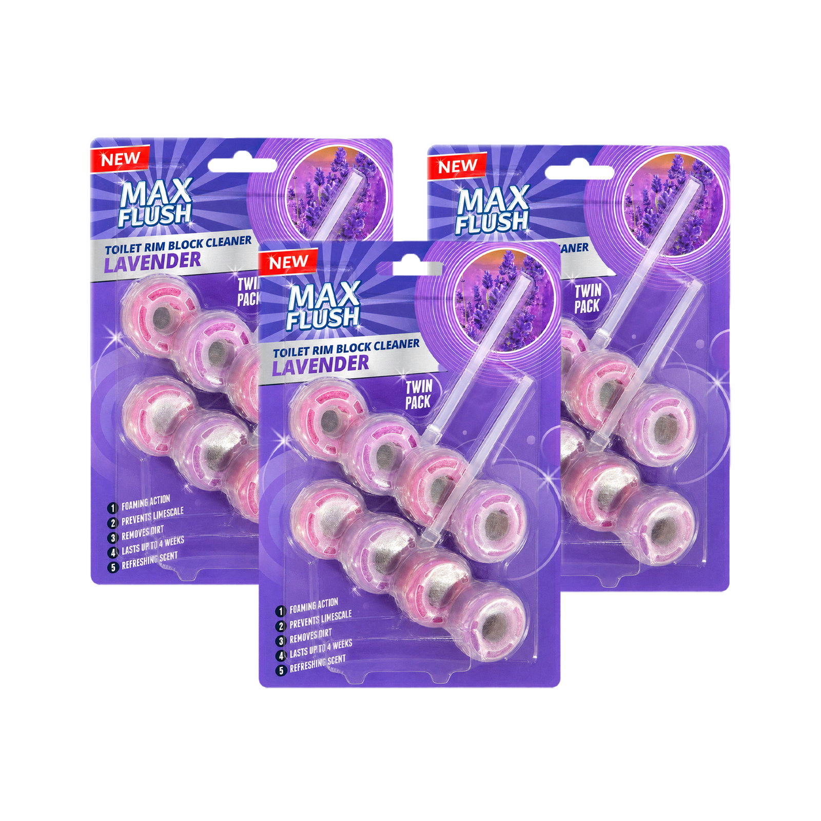 3x Max Flush Toilet Rim Block Cleaner - 2x50g Per Pack - 6x50g (300g) Total