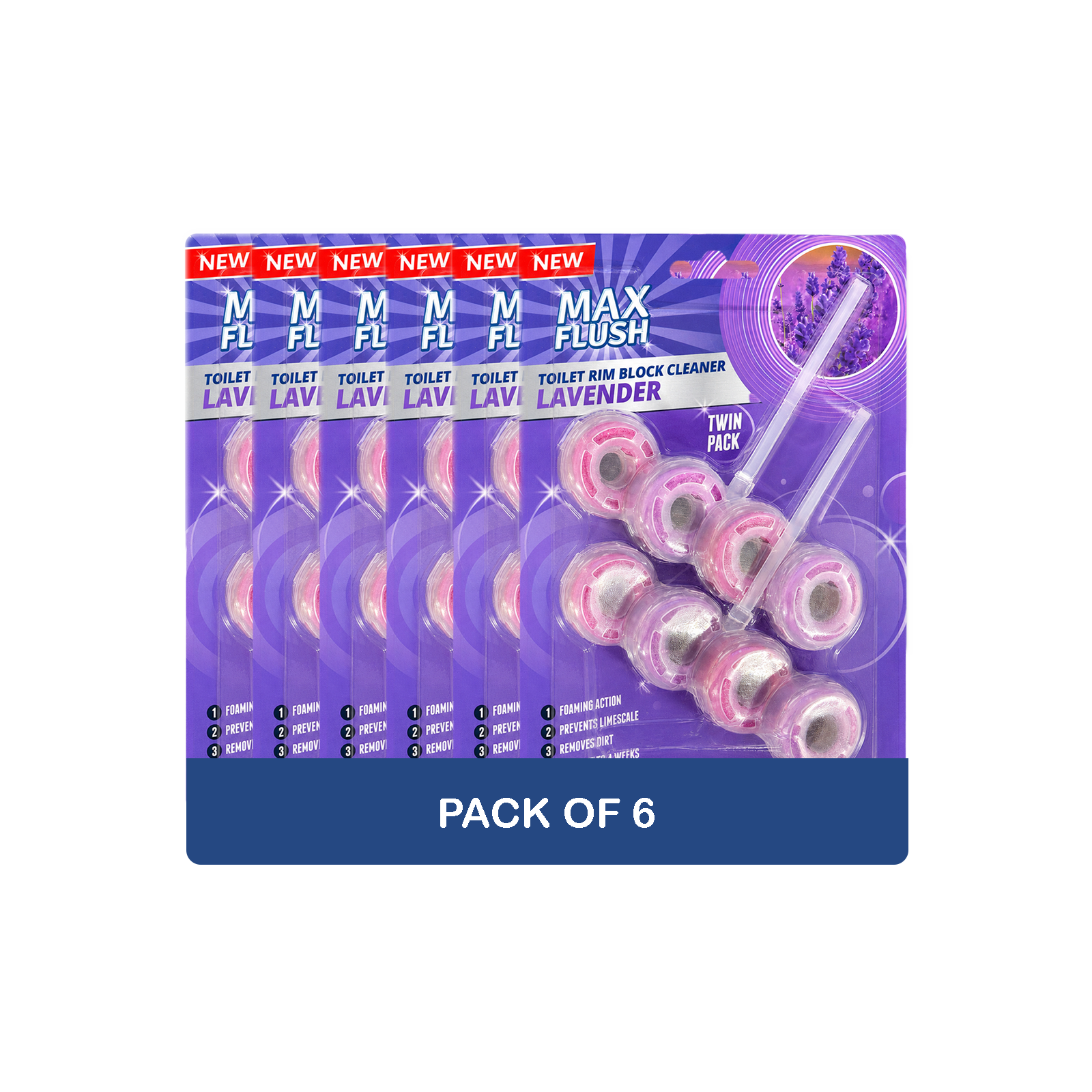 6x Max Flush Toilet Rim Block Cleaner - 2x50g Per Pack - 12x50g (600g) Total