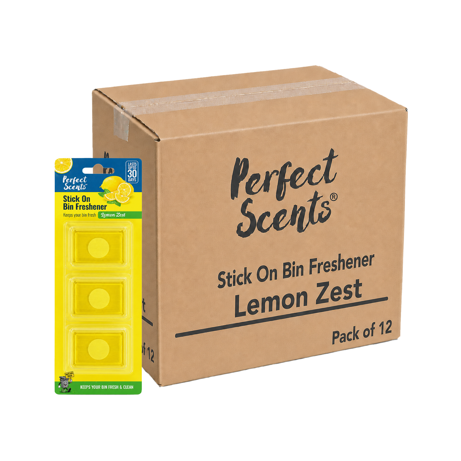 12x Perfect Scents Stick On Bin Freshener - Mixed Scents - 3x5g (15g) per pack - 36x5g (180g) Total