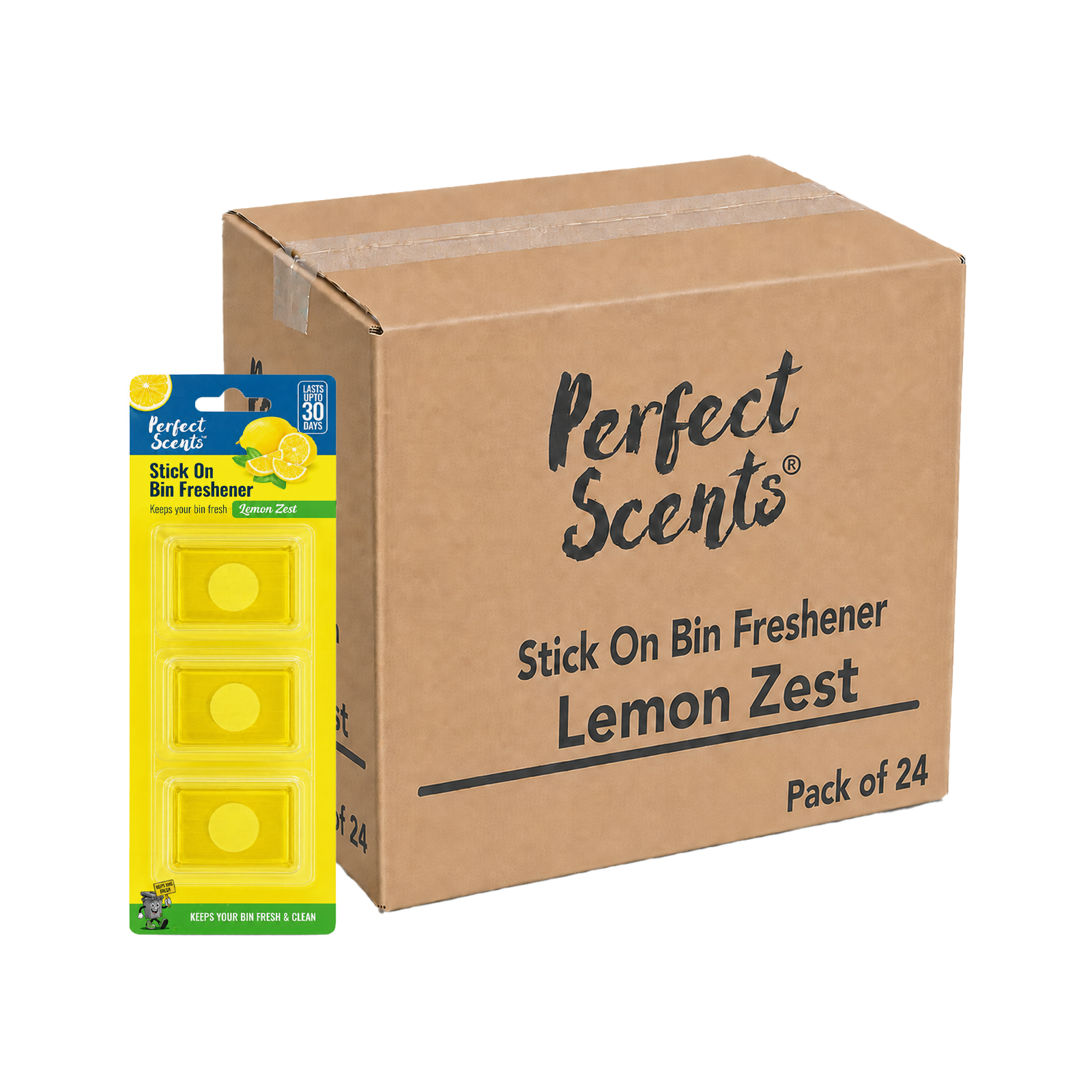 24x Perfect Scents Stick On Bin Freshener - Mixed Scents - 3x5g (15g) per pack - 72x5g (360g) Total