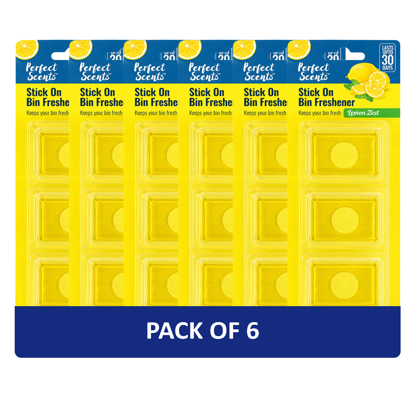 6x Perfect Scents Stick On Bin Freshener - Lemon Zest - 3x5g (15g) per pack - 18x5g (90g) Total