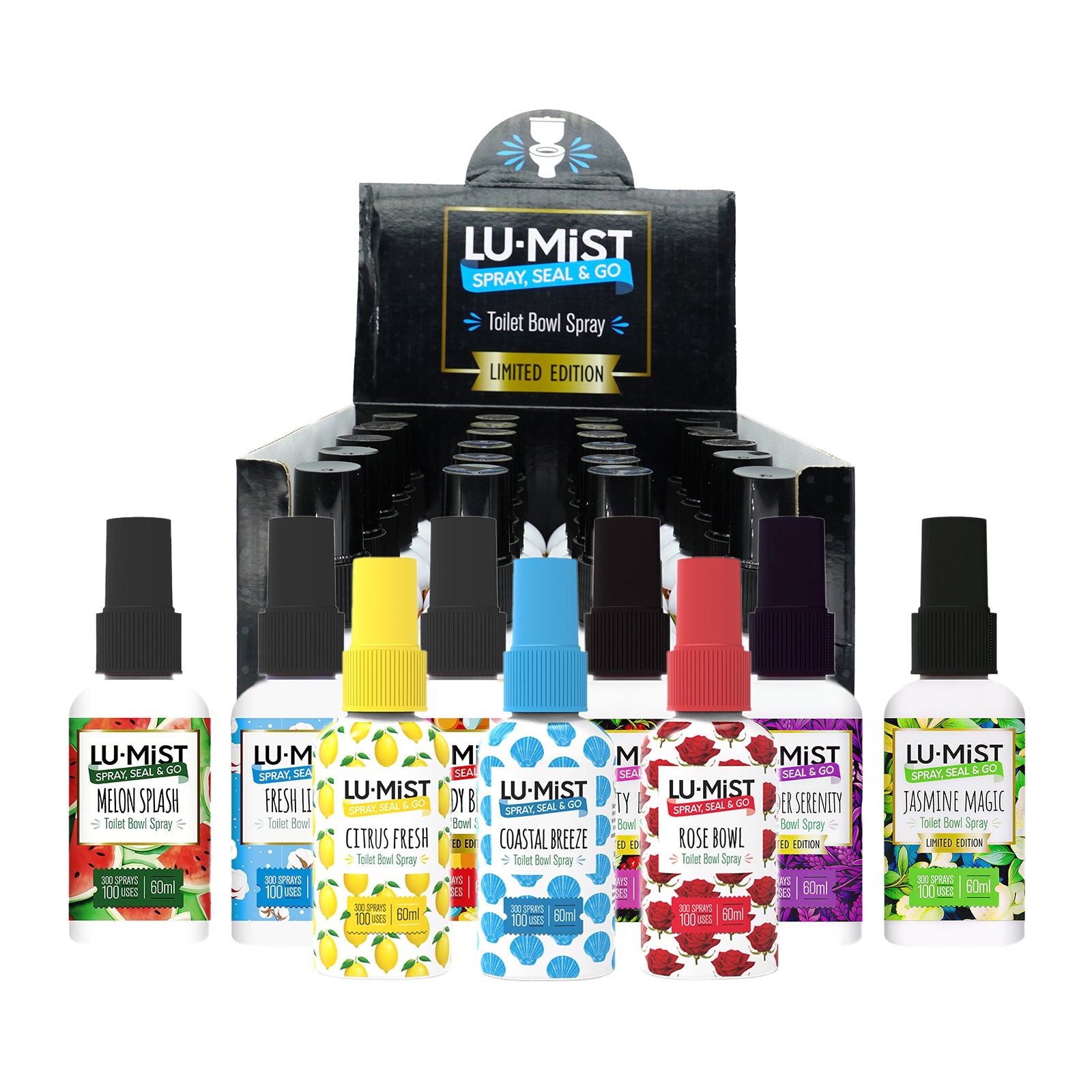 24x Lu Mist Toilet Bowl Spray 24x60ml  Mix (All 9 Scents)