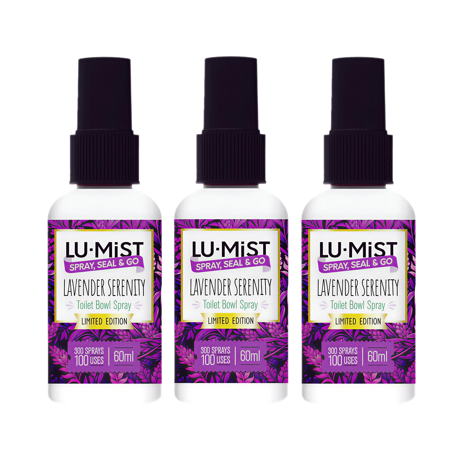3x Lu Mist Toilet Bowl Spray Limited Edition 3x60ml  Lavender Serenity