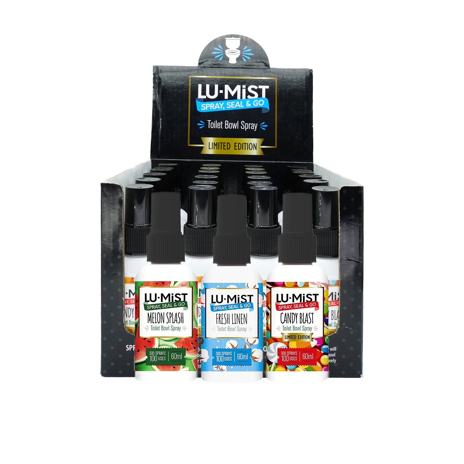 24x Lu Mist Toilet Bowl Spray 24x60ml  Mix (8 of Each Scent)