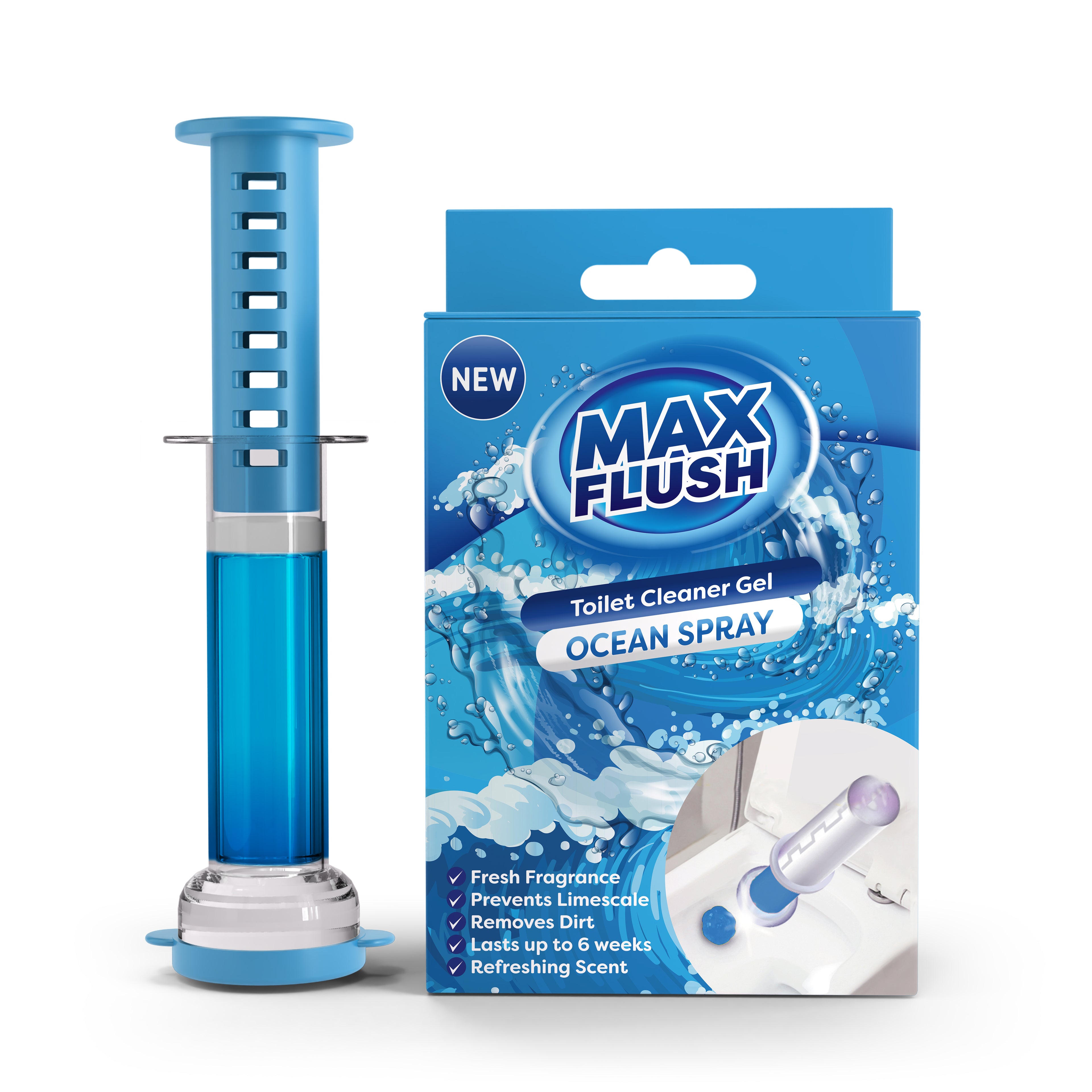 6x Max Flush Toilet Cleaner Gel  45ml  Lasting Up To 6 Weeks