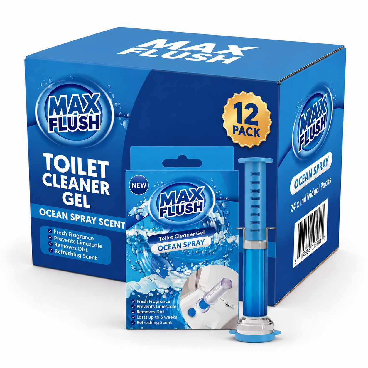 12x Max Flush Toilet Cleaner Gel  45ml  Lasting Up To 6 Weeks