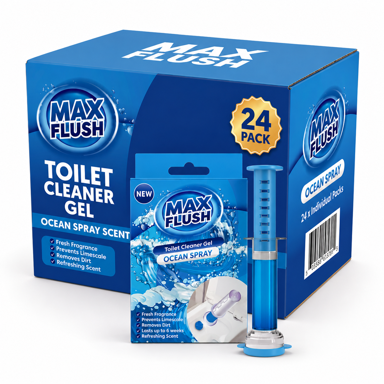 24x Max Flush Toilet Cleaner Gel  45ml  Lasting Up To 6 Weeks