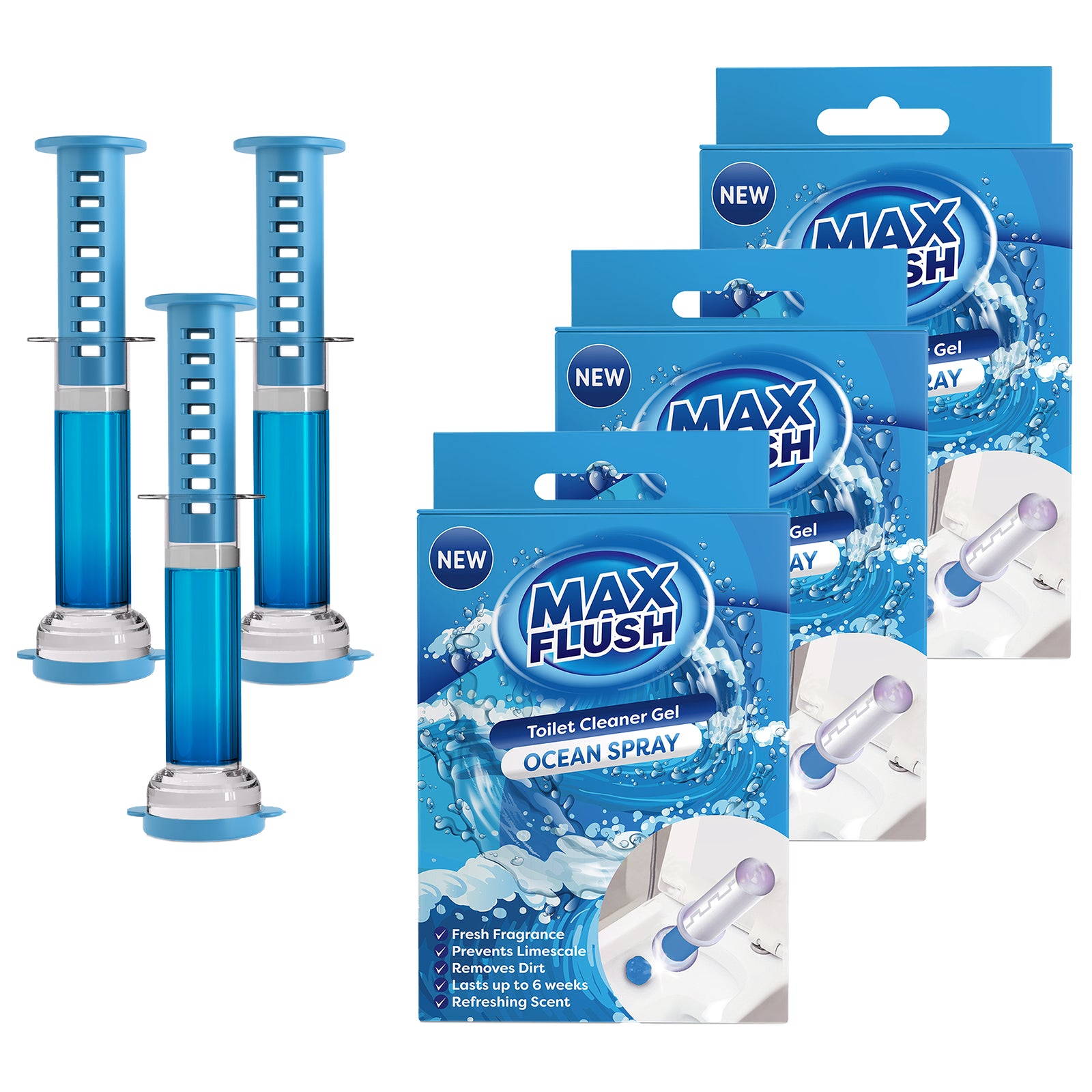 3x Max Flush Toilet Cleaner Gel  45ml  Lasting Up To 6 Weeks