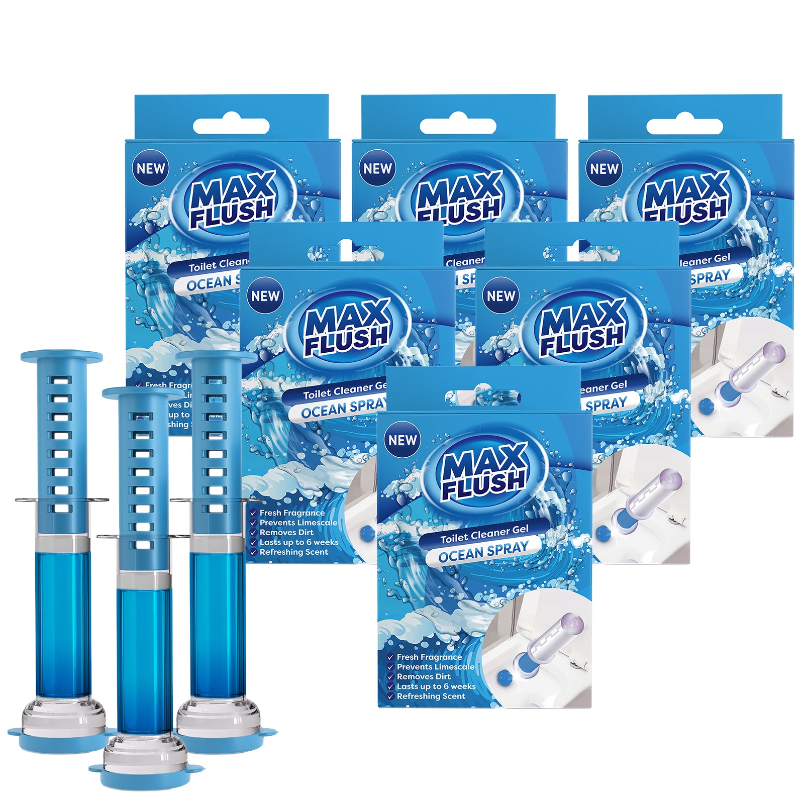 6x Max Flush Toilet Cleaner Gel  45ml  Lasting Up To 6 Weeks