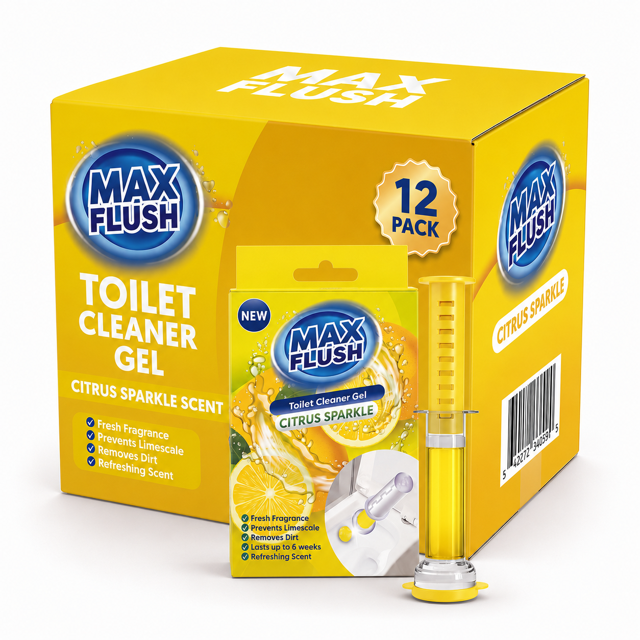 12x Max Flush Toilet Cleaner Gel  45ml  Lasting Up To 6 Weeks
