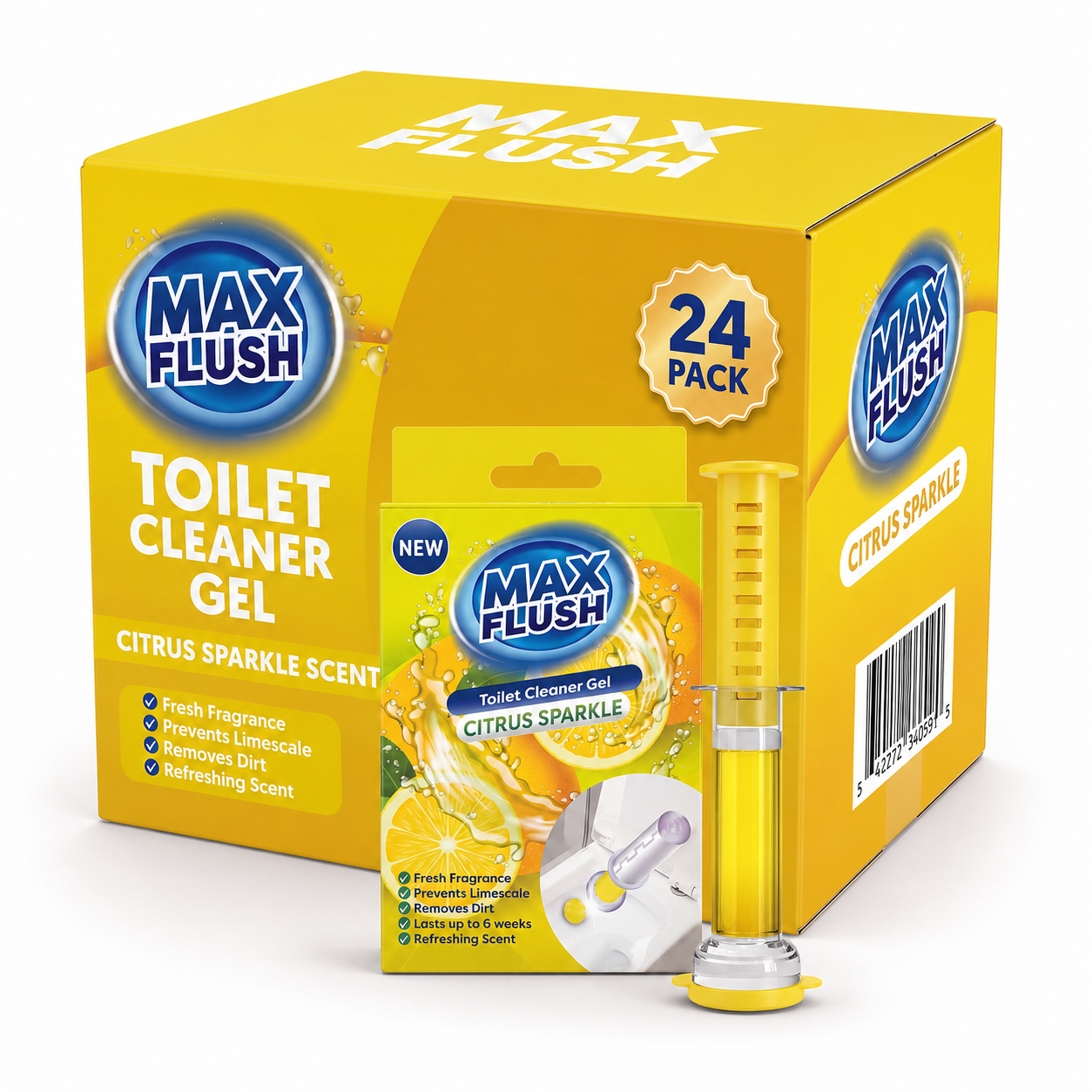24x Max Flush Toilet Cleaner Gel  45ml  Lasting Up To 6 Weeks