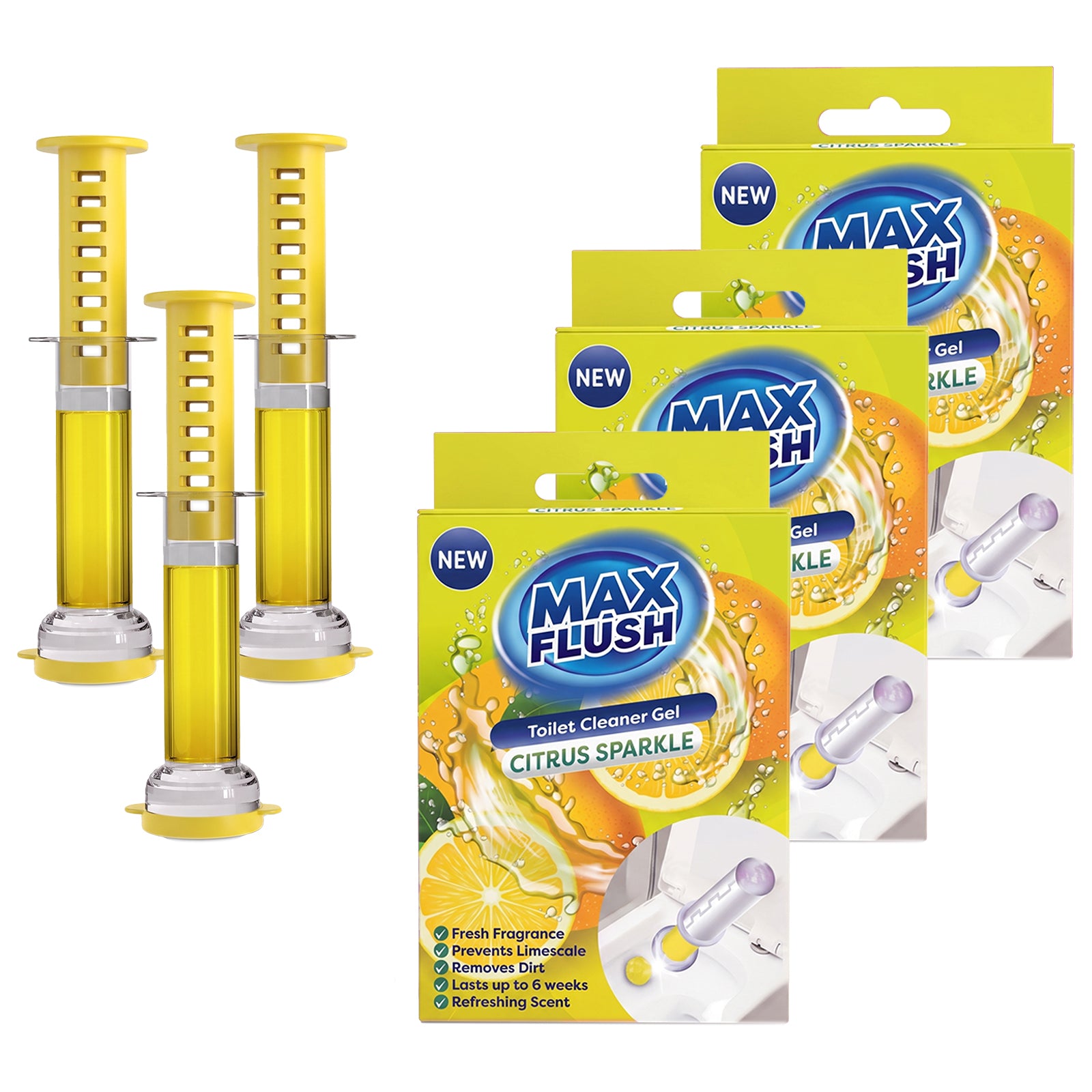 3x Max Flush Toilet Cleaner Gel  45ml  Lasting Up To 6 Weeks