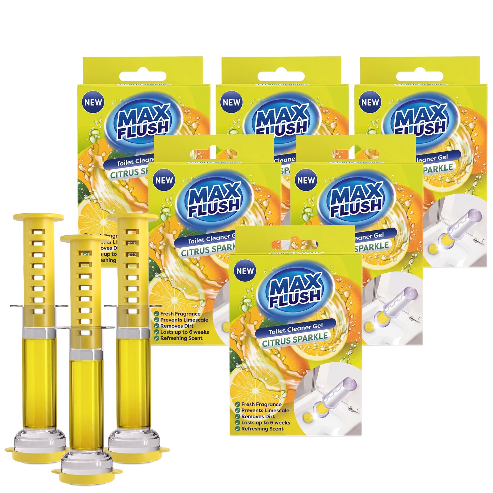 6x Max Flush Toilet Cleaner Gel  45ml  Lasting Up To 6 Weeks
