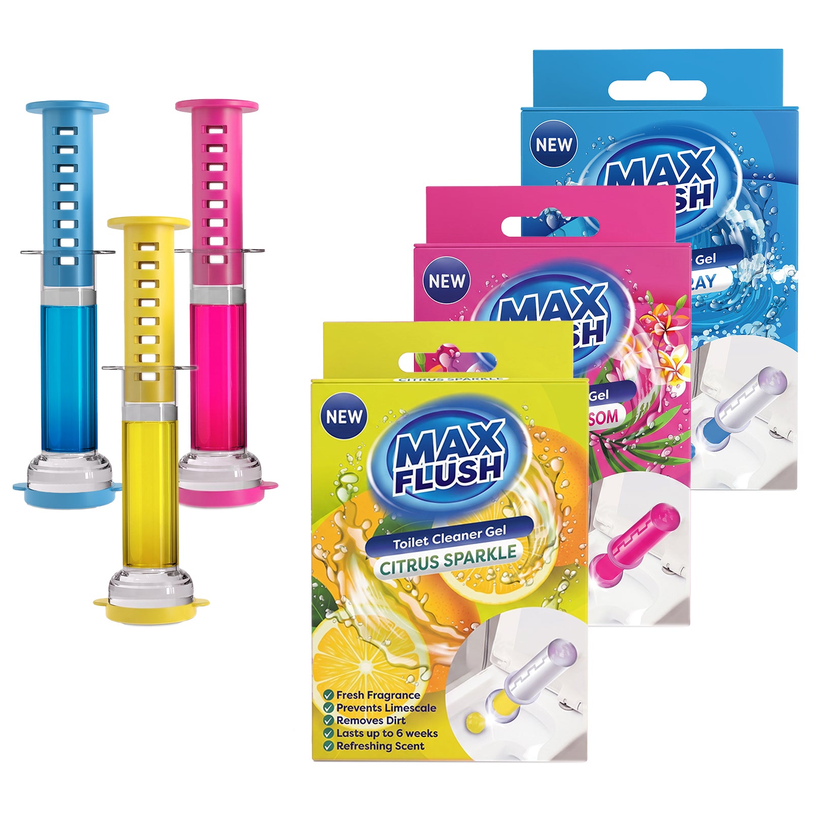 3x Max Flush Toilet Cleaner Gel  45ml  Lasting Up To 6 Weeks