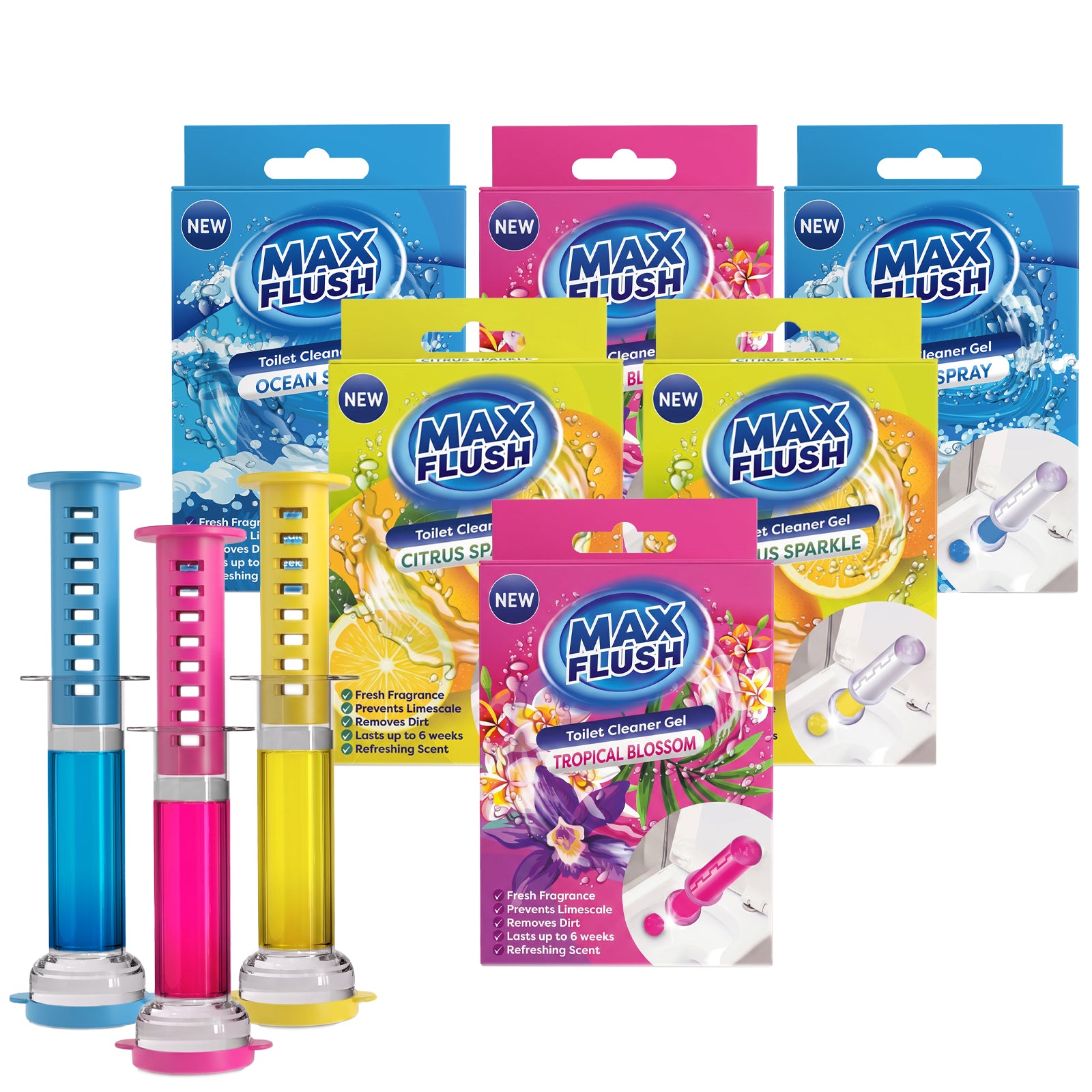 6x Max Flush Toilet Cleaner Gel  45ml  Lasting Up To 6 Weeks