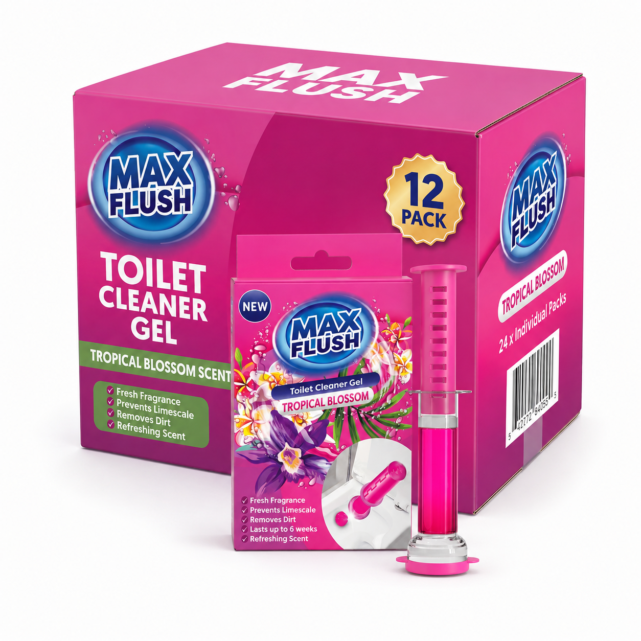 12x Max Flush Toilet Cleaner Gel  45ml  Lasting Up To 6 Weeks